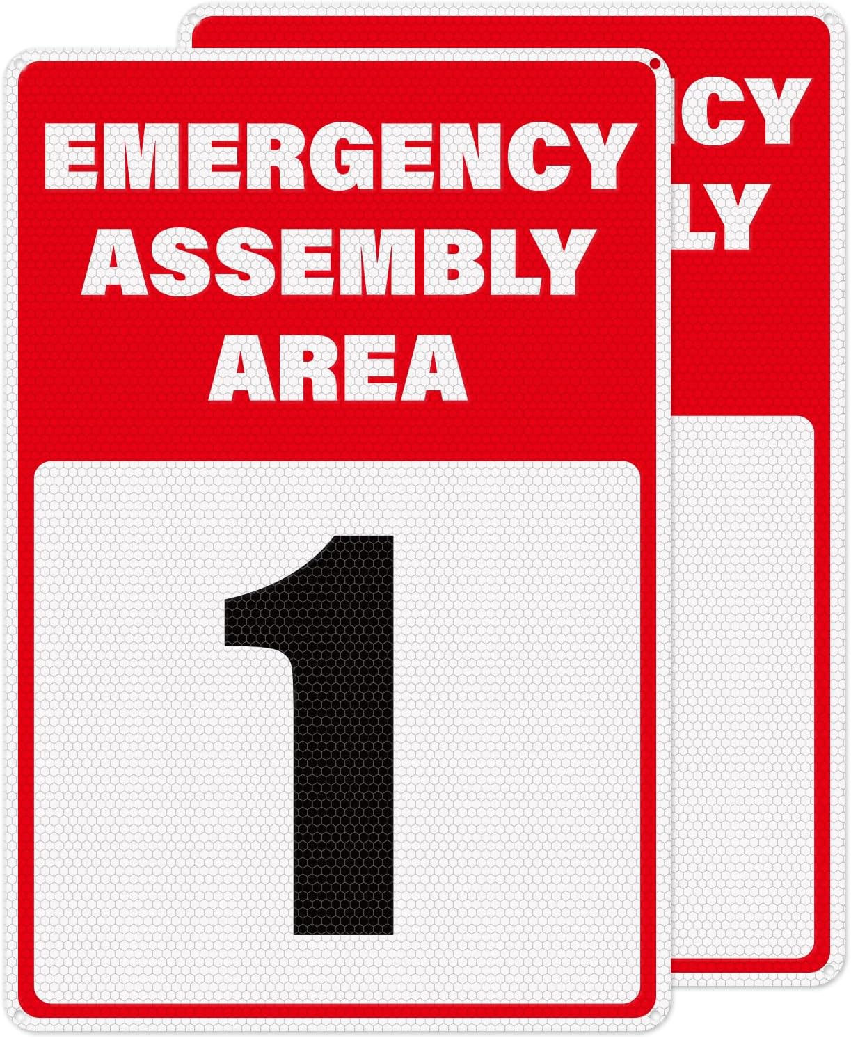 2 Pack Emergency Assembly Area 1 Sign 18 × 12 Inches Aluminum Reflective Safety Signage with Pre-Drilled Holes for Business Construction Site Warehouse