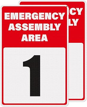 2 Pack Emergency Assembly Area 1 Sign 18 12 Inch for Outdoor Use