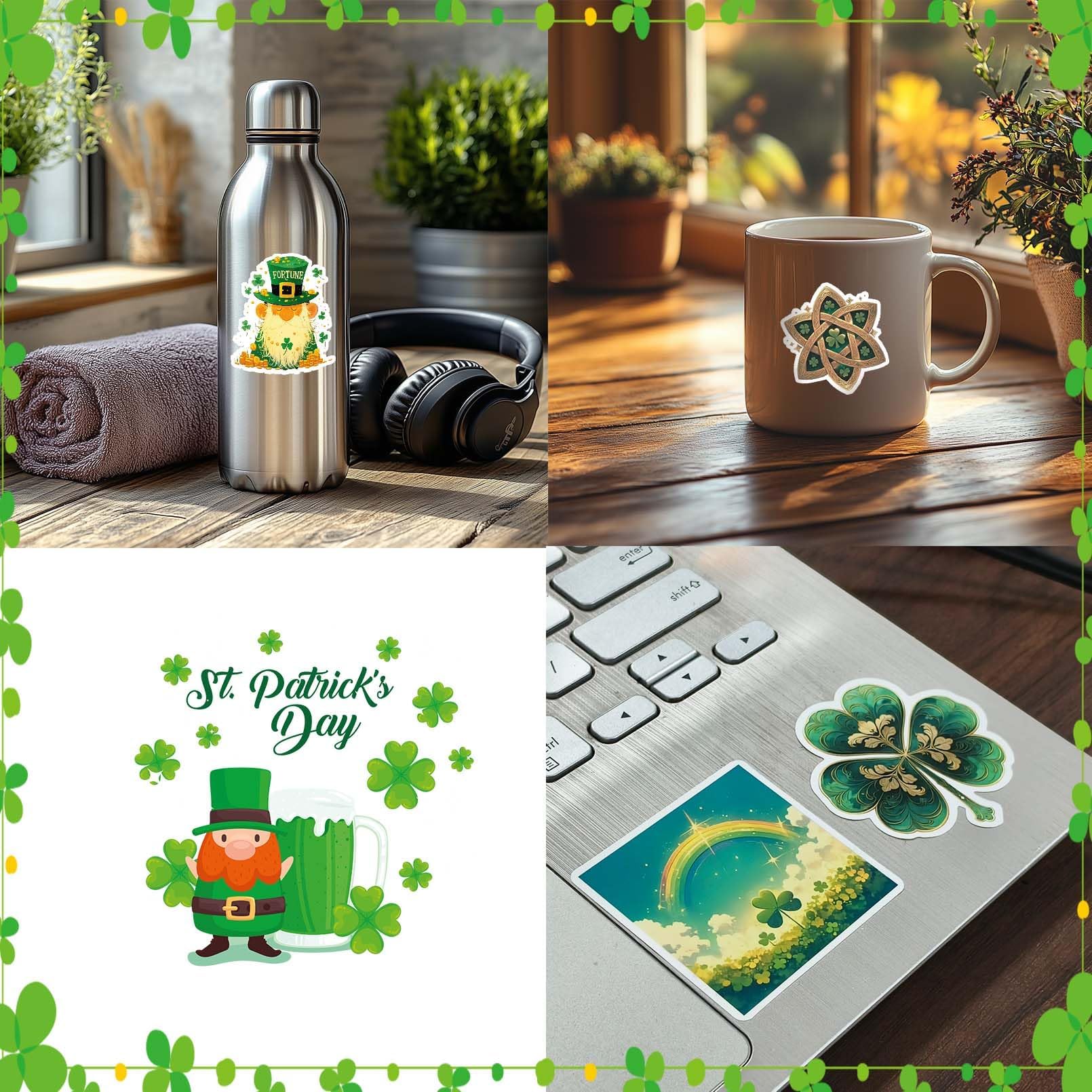 50pcs St Patricks Day Stickers Clovers Rainbows Shamrock St Patrick's ...