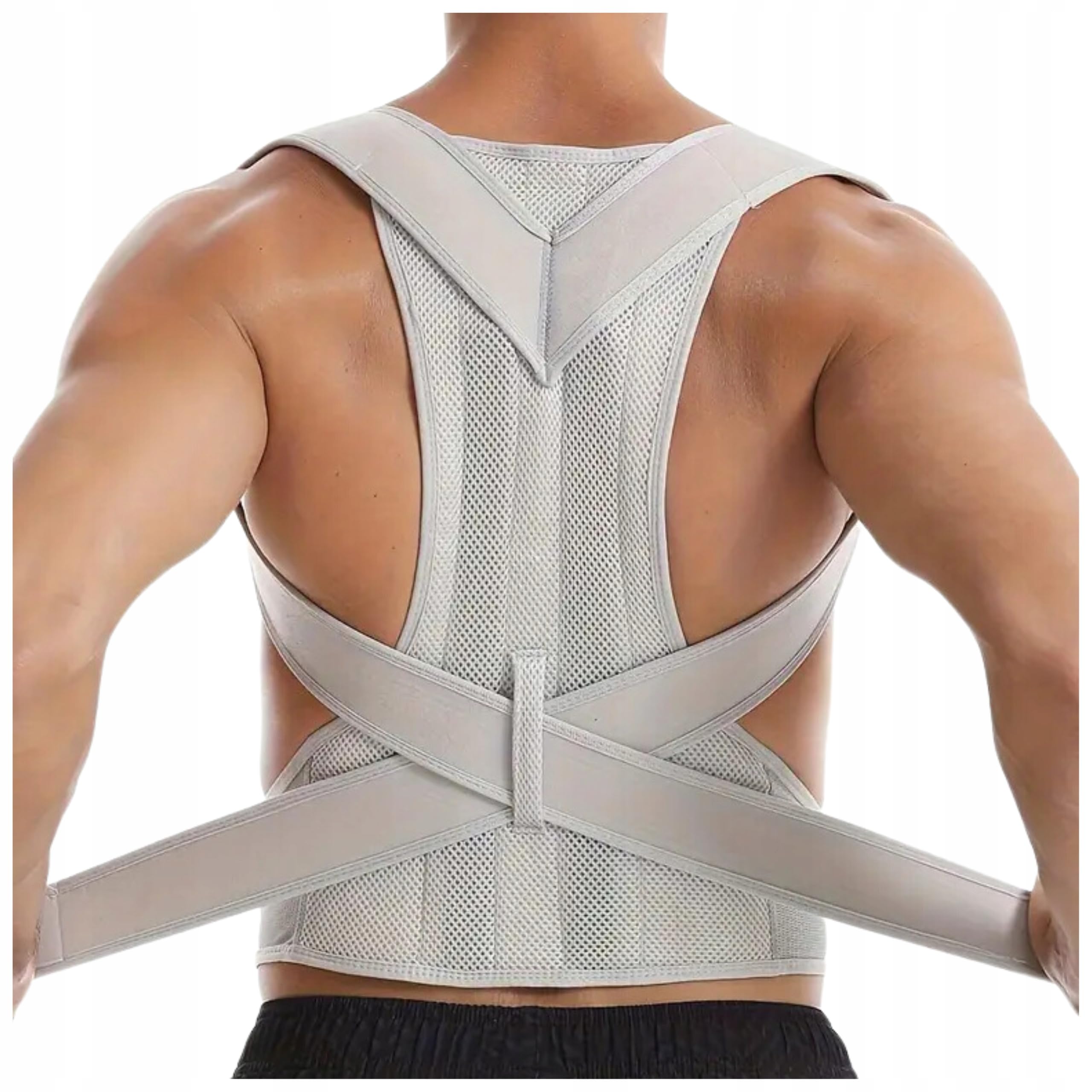 Korektor Postawy Ortopedyczny, Szary, Neopren i Nylon, XXL 90-108cm, ze Stelażem Aluminiowym, Prostotrzymacz dla Kręgosłupa