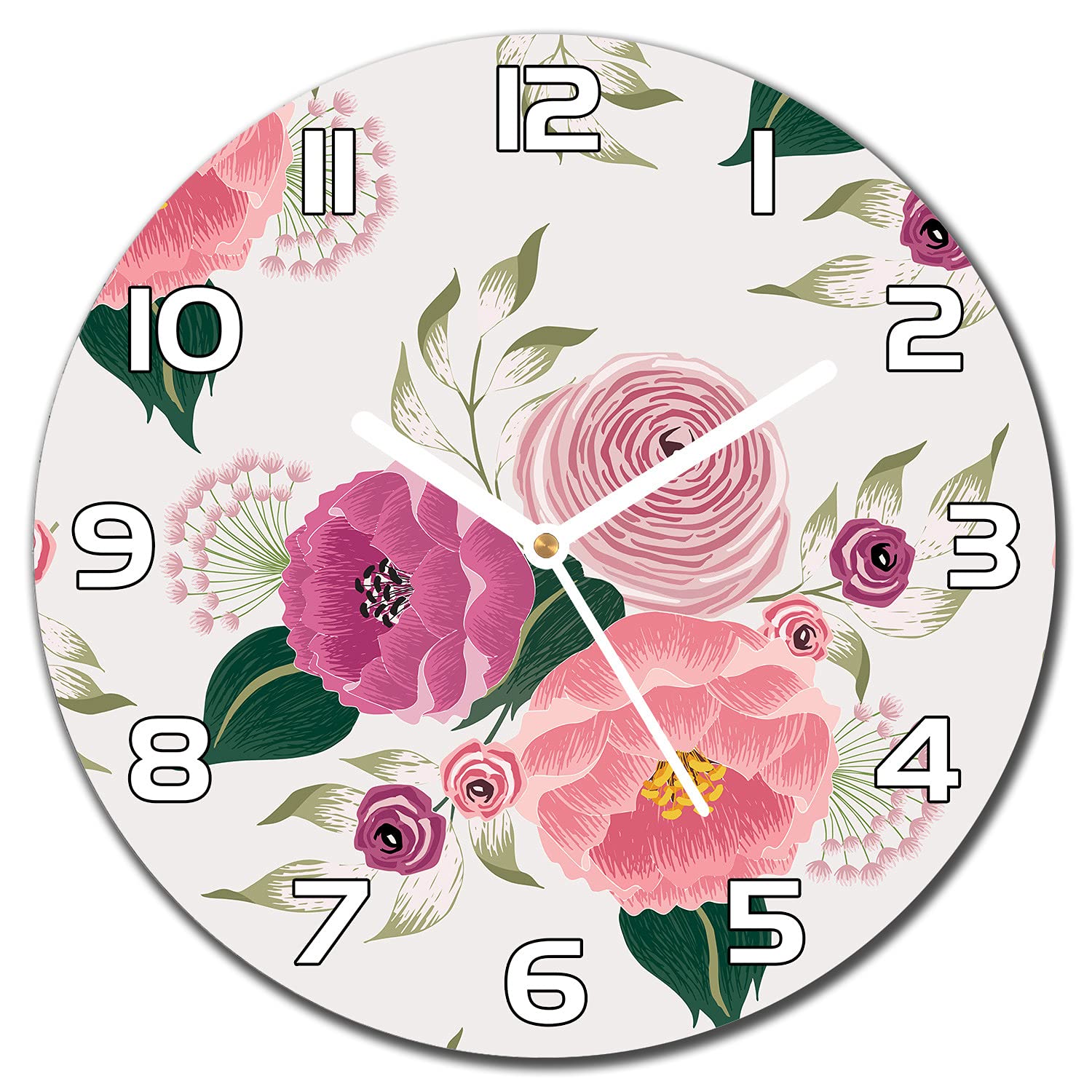 Horloge en verre moderne de 30 cm motif floral pour salon et cuisine