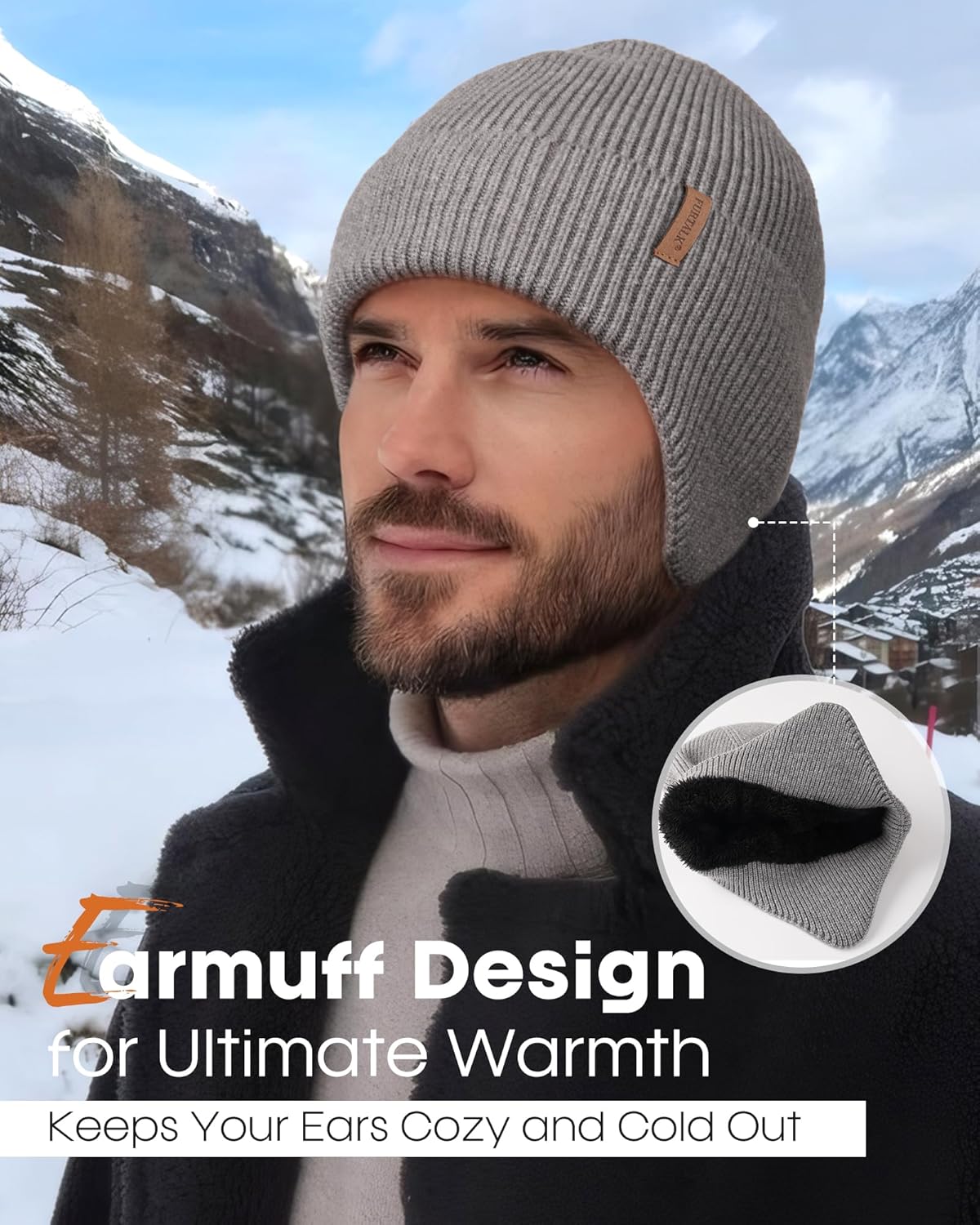 FURTALK Winter Beanie Hats with Earflap for Men Warm Fleece Line Knitted Outdoor Caps - Image 4