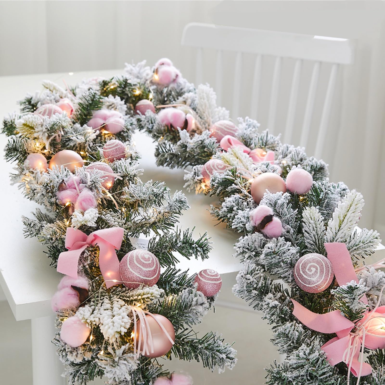 OPFdfhDFH Christmas wreaths, 6 Feet Mantle Garland, Real Touch, Artificial, Christmas Stairs Decorations, Home Decor for Fireplace Door(Pink)