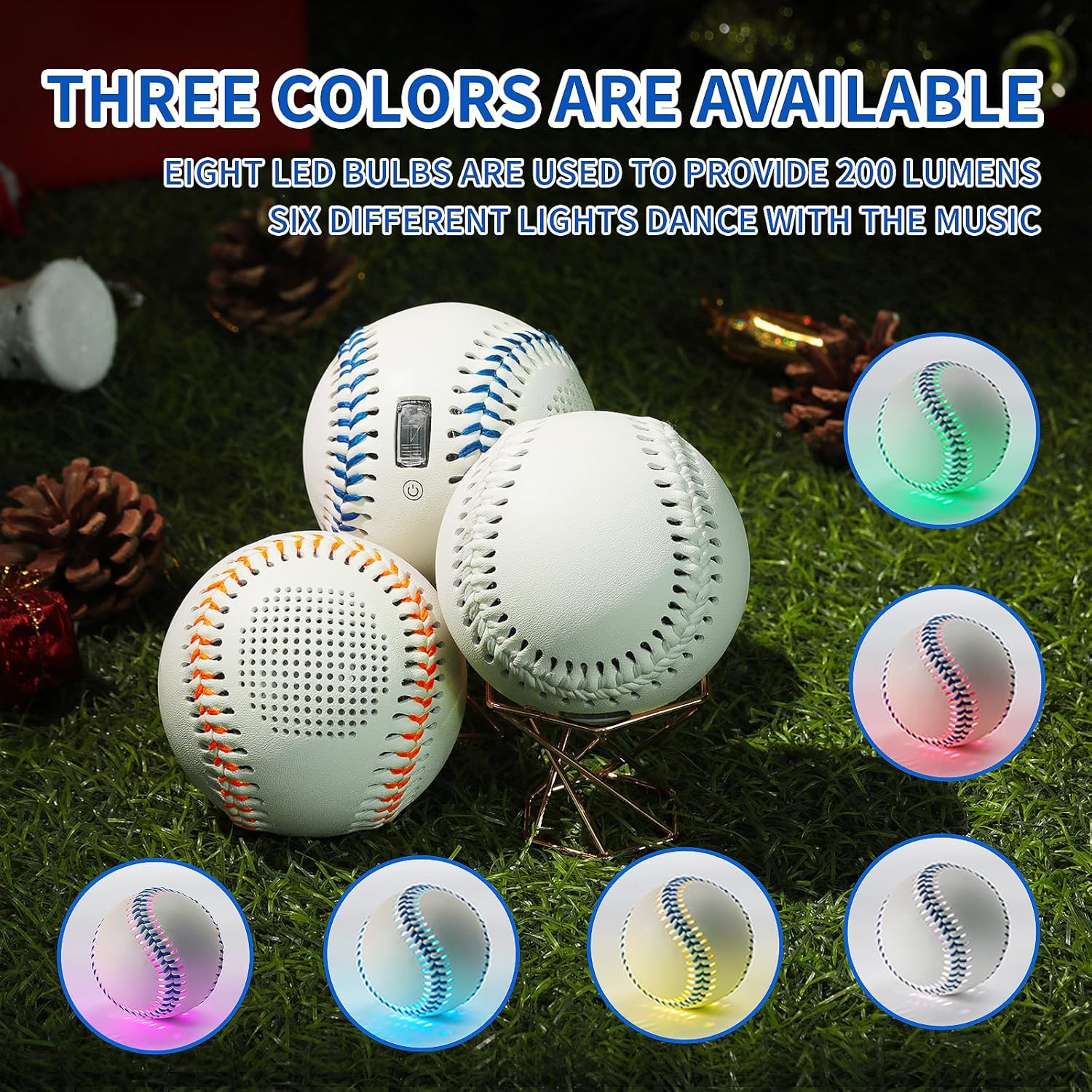 Glow Baseball Bluetooth Speaker，Portable Sports Gift for Fans, Waterproof Outdoor Speaker with Party Lights.