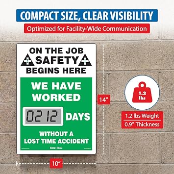 Accuform Mini Digi-Day Electronic Safety Scoreboard,LED Counter,Made in USA