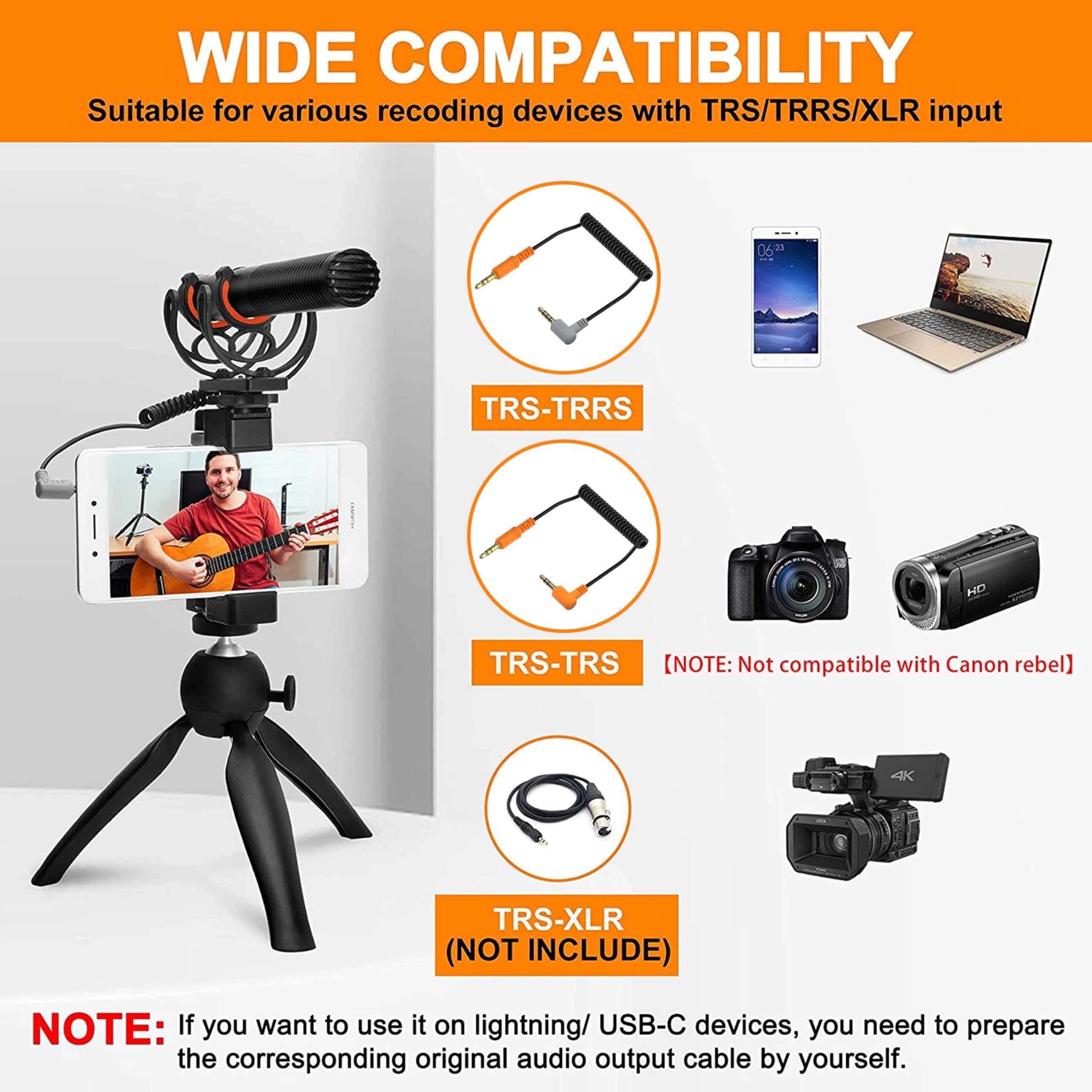 COMICA VM20 Microphone Directionnel Shotgun Vidéo Micro Super-Cardioïde à Condensateur avec Câbles 3,5 mm TRRS & TRS pour Smartphone, DSLR Caméra, Caméscope(avec écran OLED)