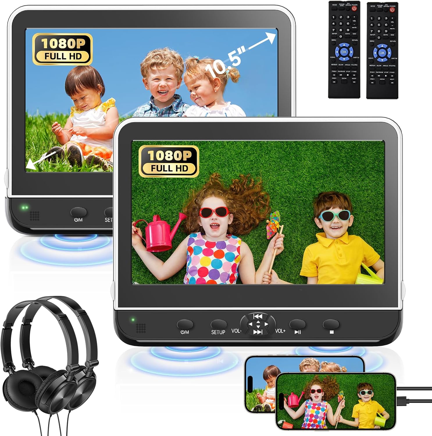 10.5" Portable DVD Player for Car with HDMI Input,2 Headphones & 2 Brackets