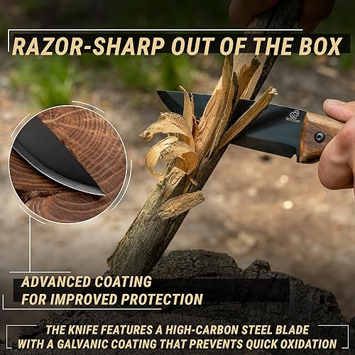 Miniatura 4 de BeaverCraft Bushcraft Cuchillo de espiga completa con funda de cuero, cuchillo de acero al carbono para camping, cuchillos de supervivencia para