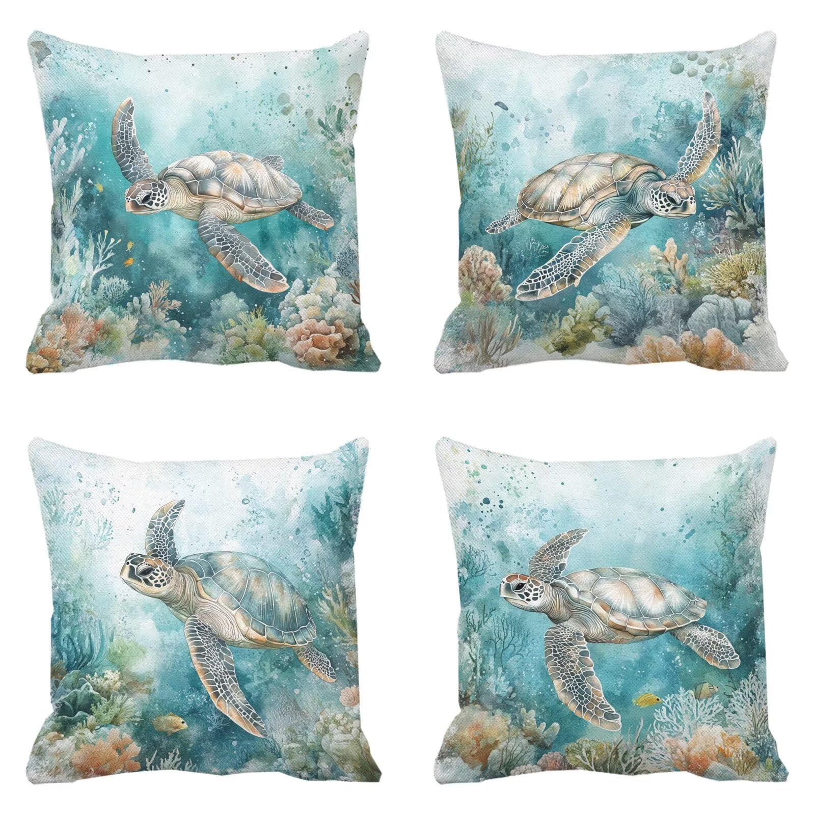 Taie D'Oreiller DéCoratif Bleu Motif Animalier - Idée Cadeau Maison et Jardin Lot de 4