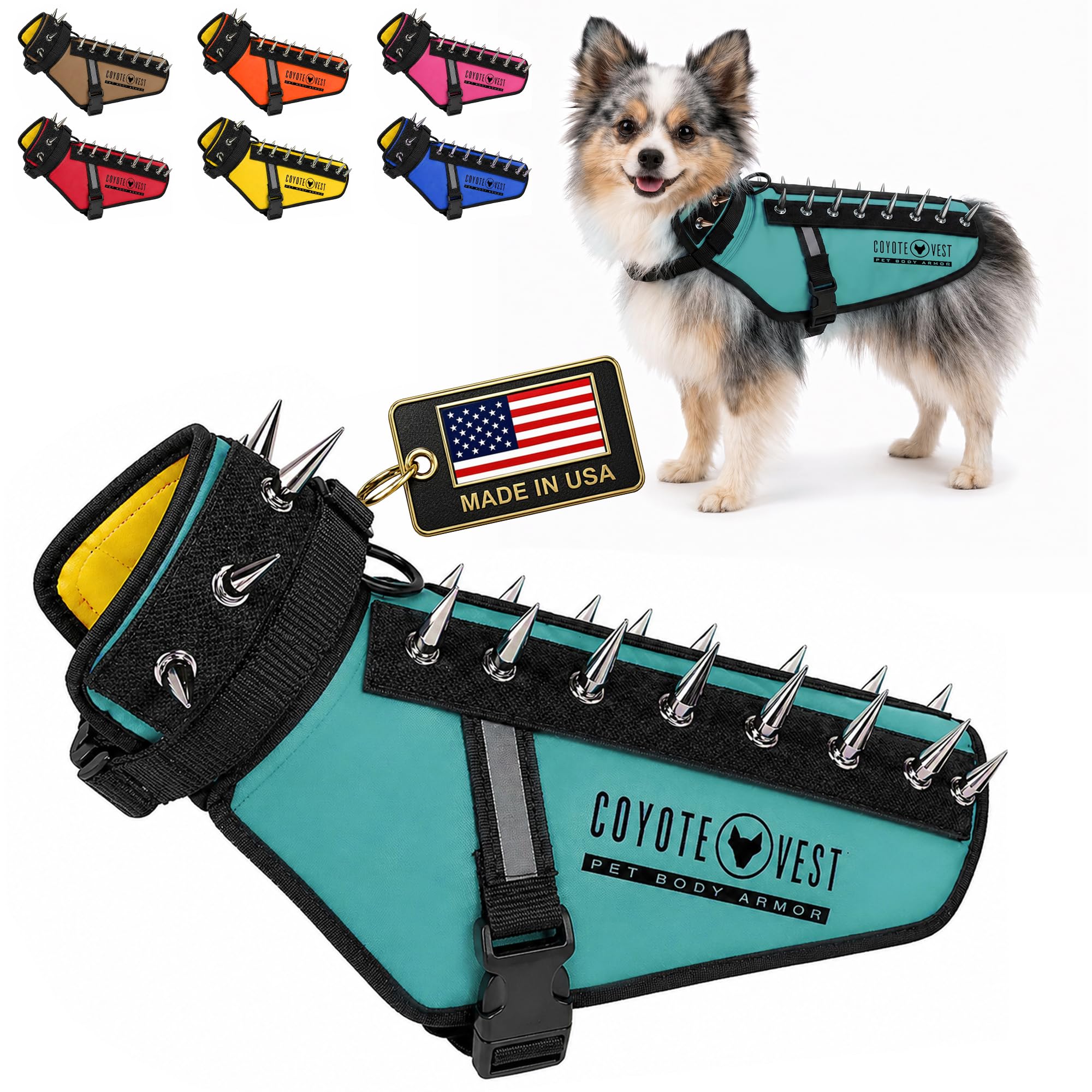 CoyoteVest Dog Harness | Stab-Resistant Protective Vest | Coyote Vest for Dogs | Defends Against Coyotes, Dogs, Birds of Prey | Reflective Safety, Made in USA (X-Small, Turquoise) โ image 1