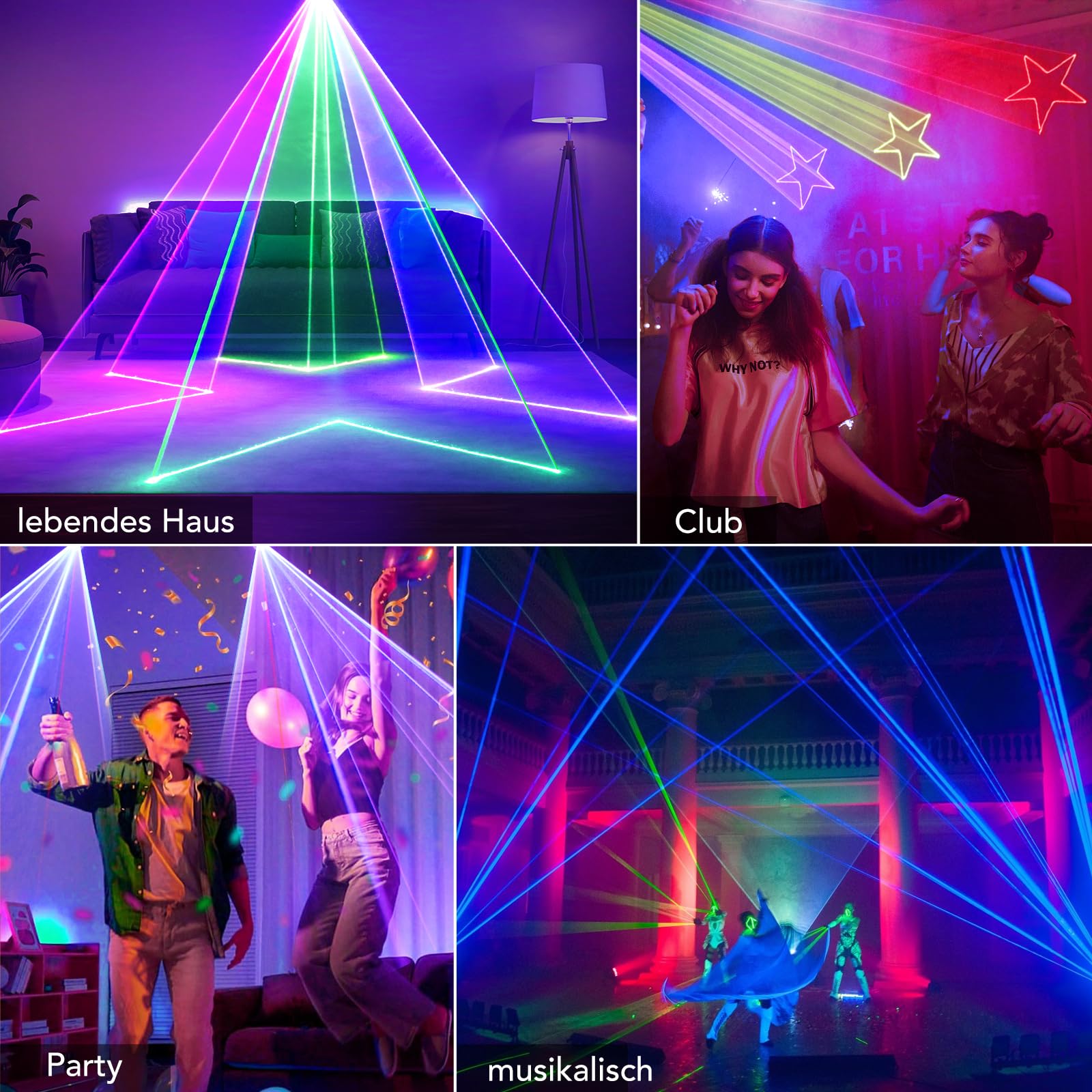 KeoBin 3D RGB Animations DJ Discolicht mit Fernbedienung | Dutzende Strahl- & Grafikmuster, Musiksteuerung, 34CH DMX512, Auto, Master-Slave, Zoom & Rotation für Club, KTV & Live Shows
