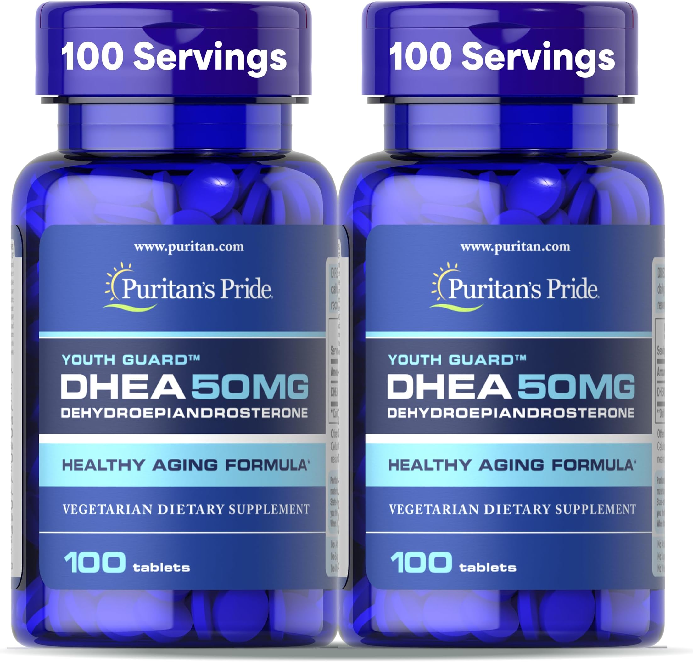 Youth Guard DHEA for Women and Men 50mg, Dietary Supplement for Healthy Aging, 3 Month Supply, 100 Tablets, 2 Pack