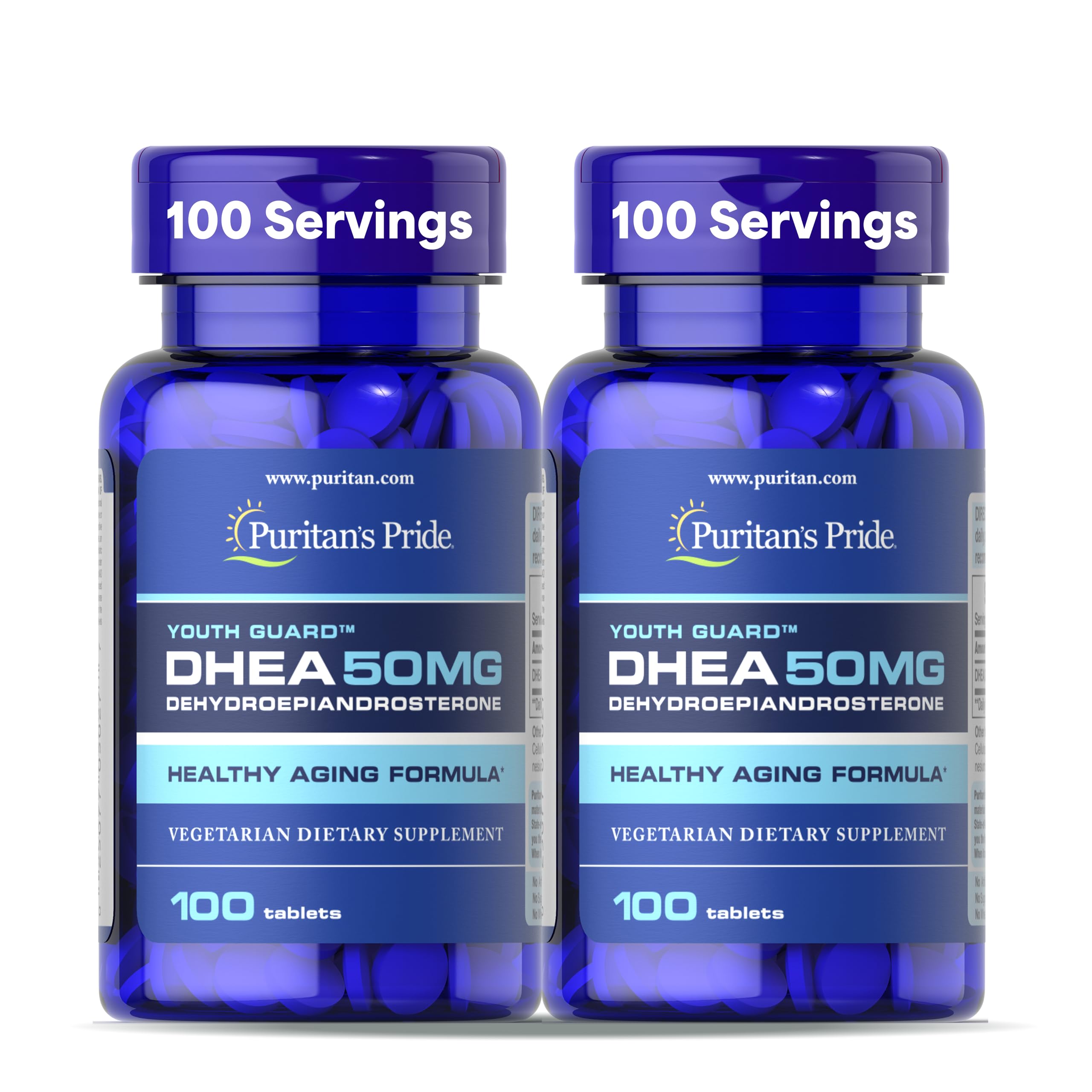Puritan's Pride Youth Guard DHEA for Women and Men 50mg, Dietary Supplement for Healthy Aging, 3 Month Supply, 100 Tablets, 2 Pack
