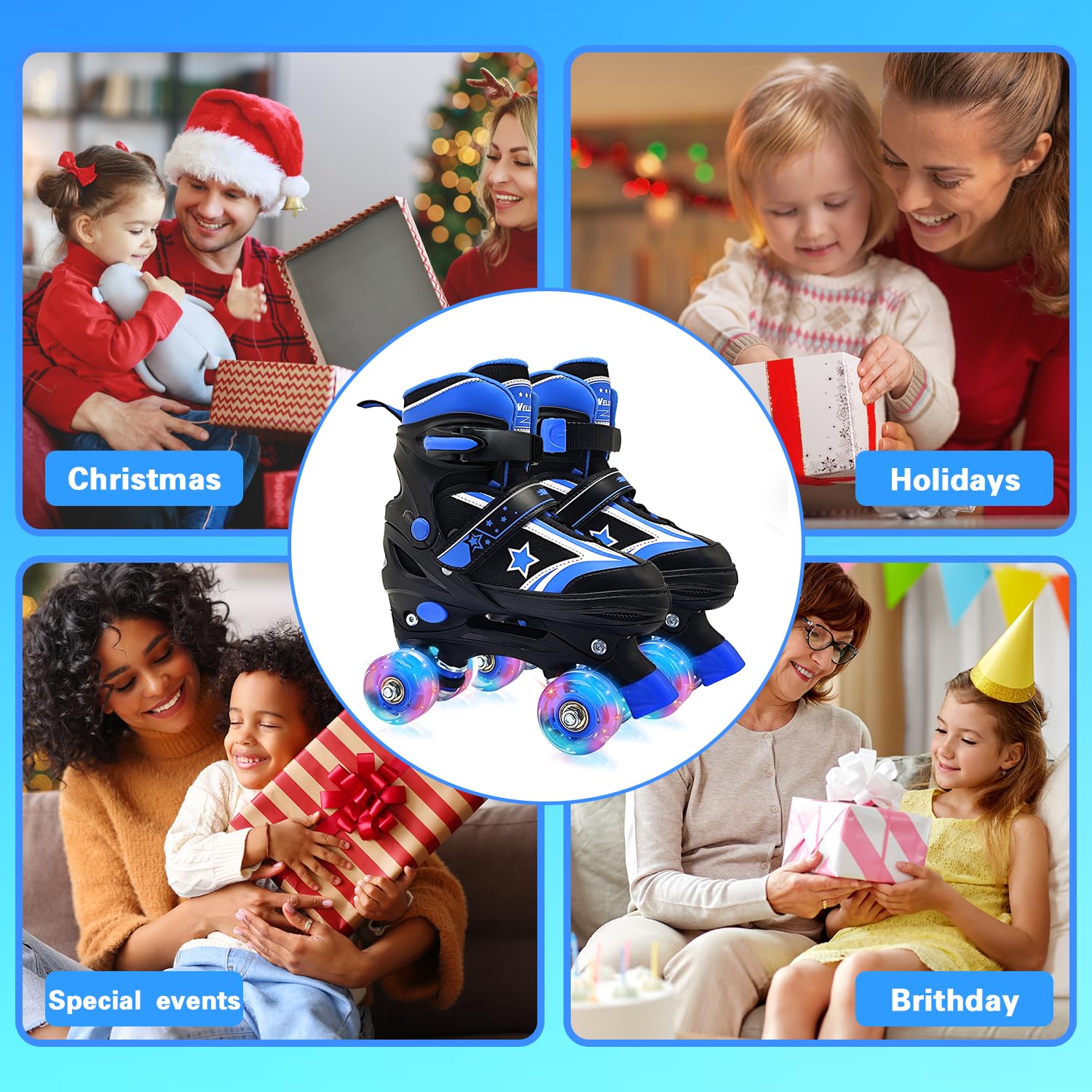Patines de ruedas para niños y niñas, 4 tamaños ajustables para niños con ruedas iluminadas, patines cuádruples para principiantes de 5 a 8 a 12 años 6