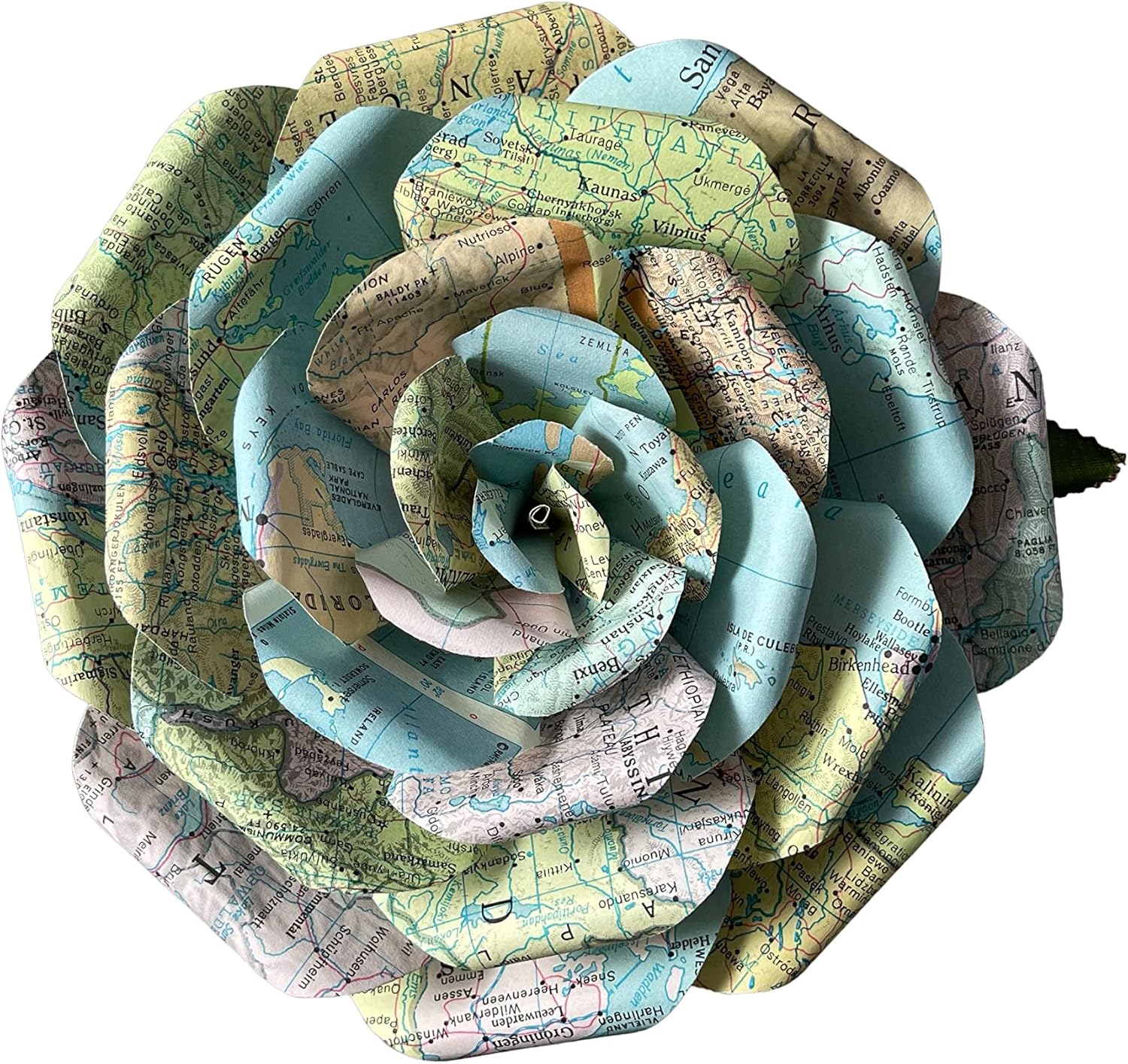 Handmade Map Paper Flowers, Paper Rose Made from Upcycled World Atlas Pages, Travel Lovers Gifts for Anniversaries, Birthdays, Graduations, Weddings- 6 Inch Large