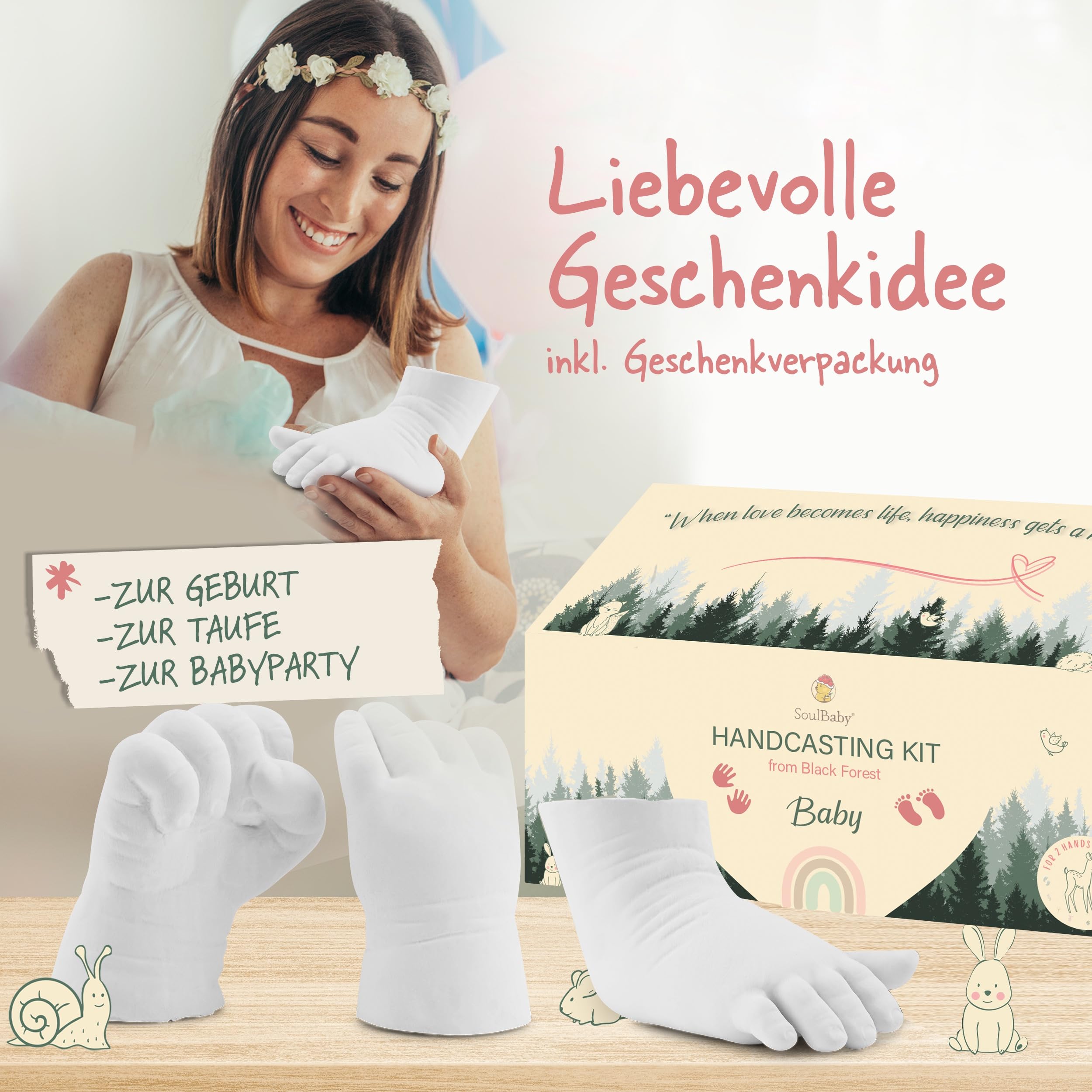 SOULBABY® Gipsabdruck Hand und Fuß [4 Abdrücke] I 100% Made in Germany I Geschenk Geburt Junge & Mädchen | Fußabdruck & Handabdruck (Gipsabdruckset Hand und Fuß)