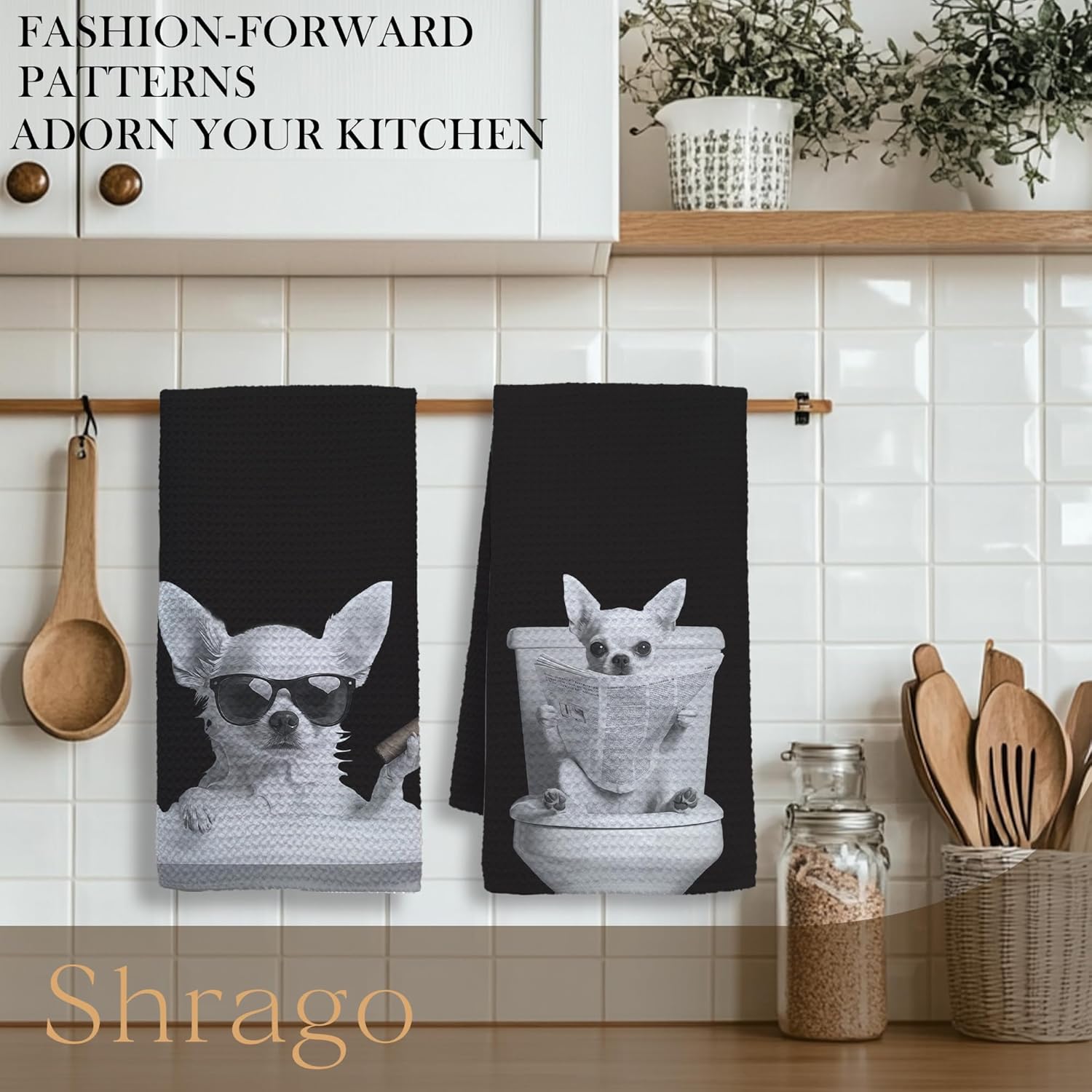 Funny Chihuahua Bathroom Hand Towels, Dog Bathroom Decor, Chihuahua Gifts for Women Men Hand Towels for Bath Room Washroom, Gifts for Dog Lovers, 16x24 Inch Set of 2 - Image 2