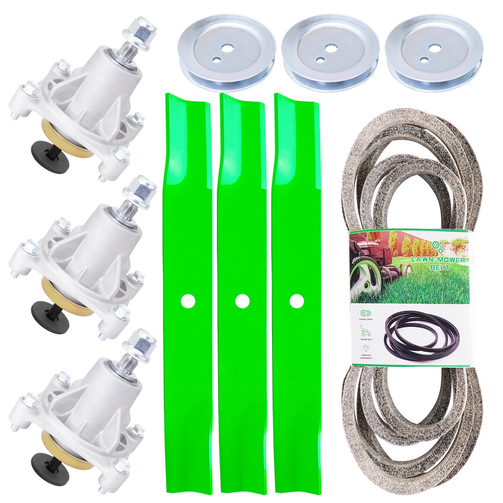 Kit de reconstrucción de cubierta para cortacésped Hus Tler Raptor, incluye (3) husillos 604214 (3) cuchillas 603995 783753 (3) polea de husillo 603988 (1) Be lt 791988