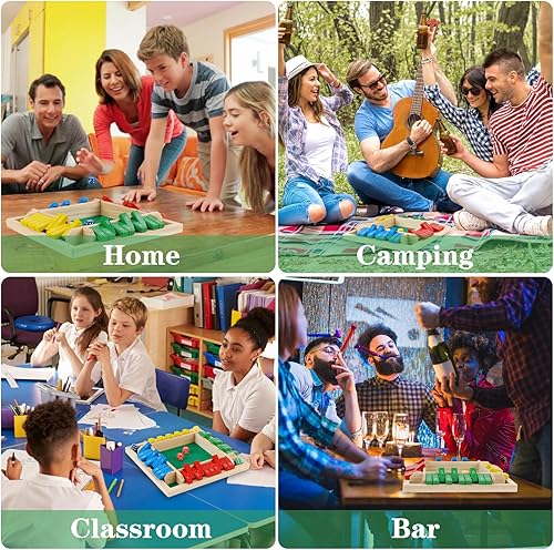 Miniatura 7 de Shut The Box - Juego de dados para 2 a 4 jugadores, juego de mesa de madera con 8 dados, versión clásica de mesa, juegos familiares para adultos y