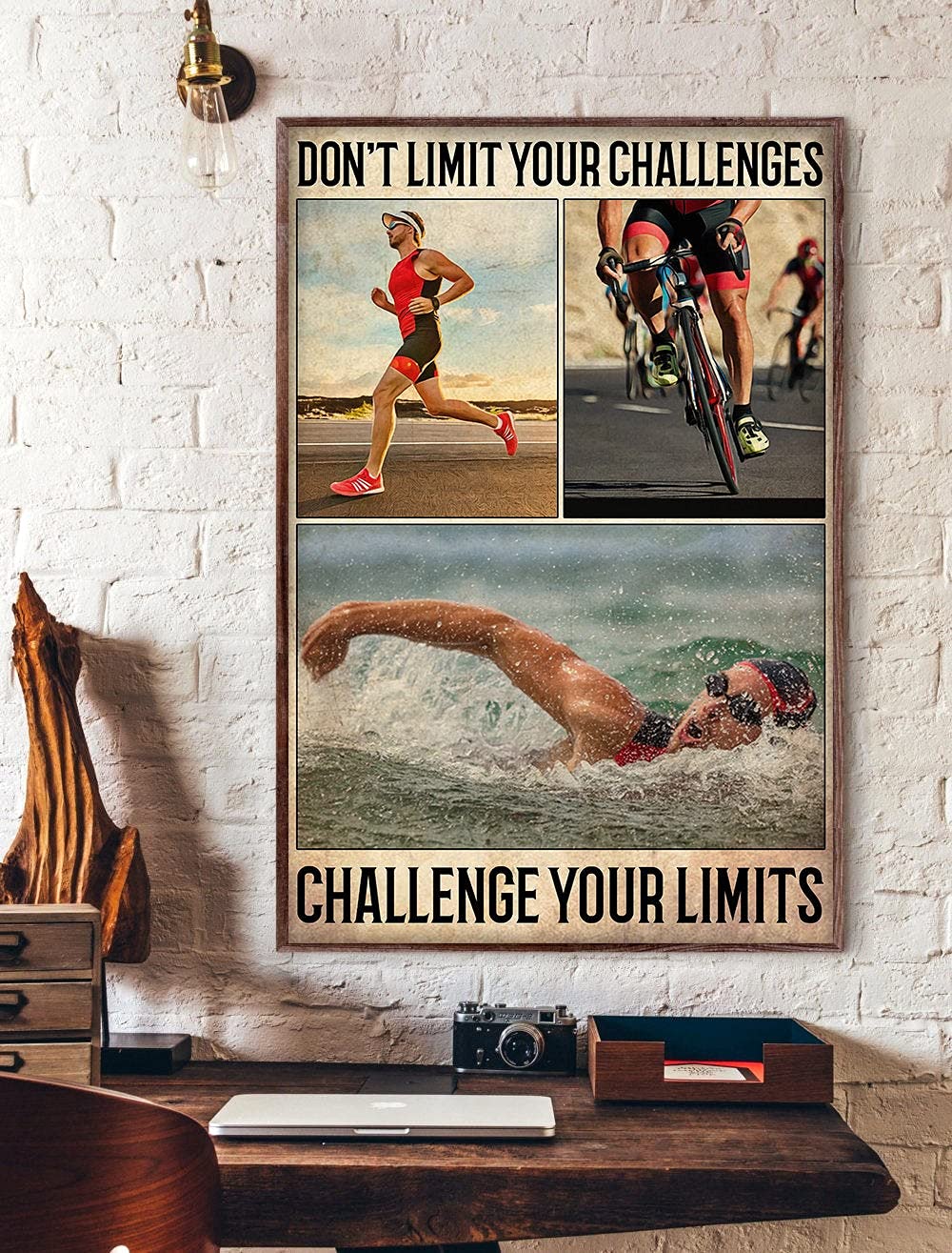 BCTS Triathlon Challenge Your Limit Vintage Poster Triathlons Ironman World Triathlon Corporation Swimming Cycling Running Signs Funny Decor Metal Sign 12x16 inch