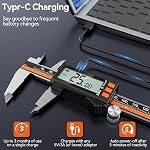 Preciva Digital Caliper - Rechargeable Stainless Steel Micrometer with IP54 Protection | Auto-Off, Large LCD Screen & Inch/Metric Conversion | Precision Measuring Tool 6Inch/150mm