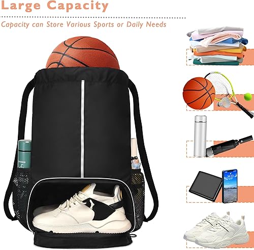 Miniatura 5 de Mochila con cordón y compartimento para zapatos, gimnasio XL, playa, mochila deportiva para mujeres y hombres