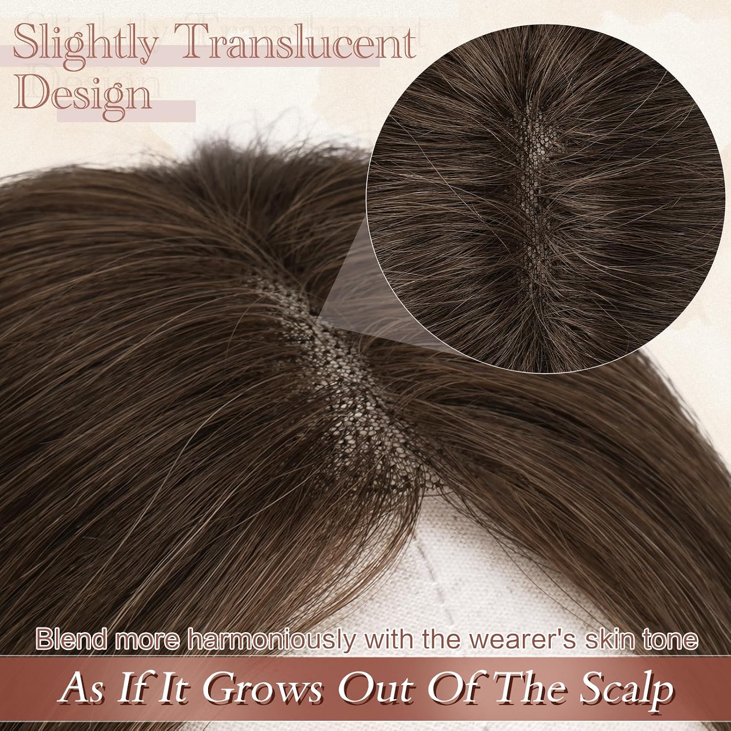 RUWISS Hair Toppers for Women Real Human Hair Lightweight Clip in Hairpiece for Thinning Hair Fluffy Straight, Dark Brown with 15% Dark Cocoa Blonde