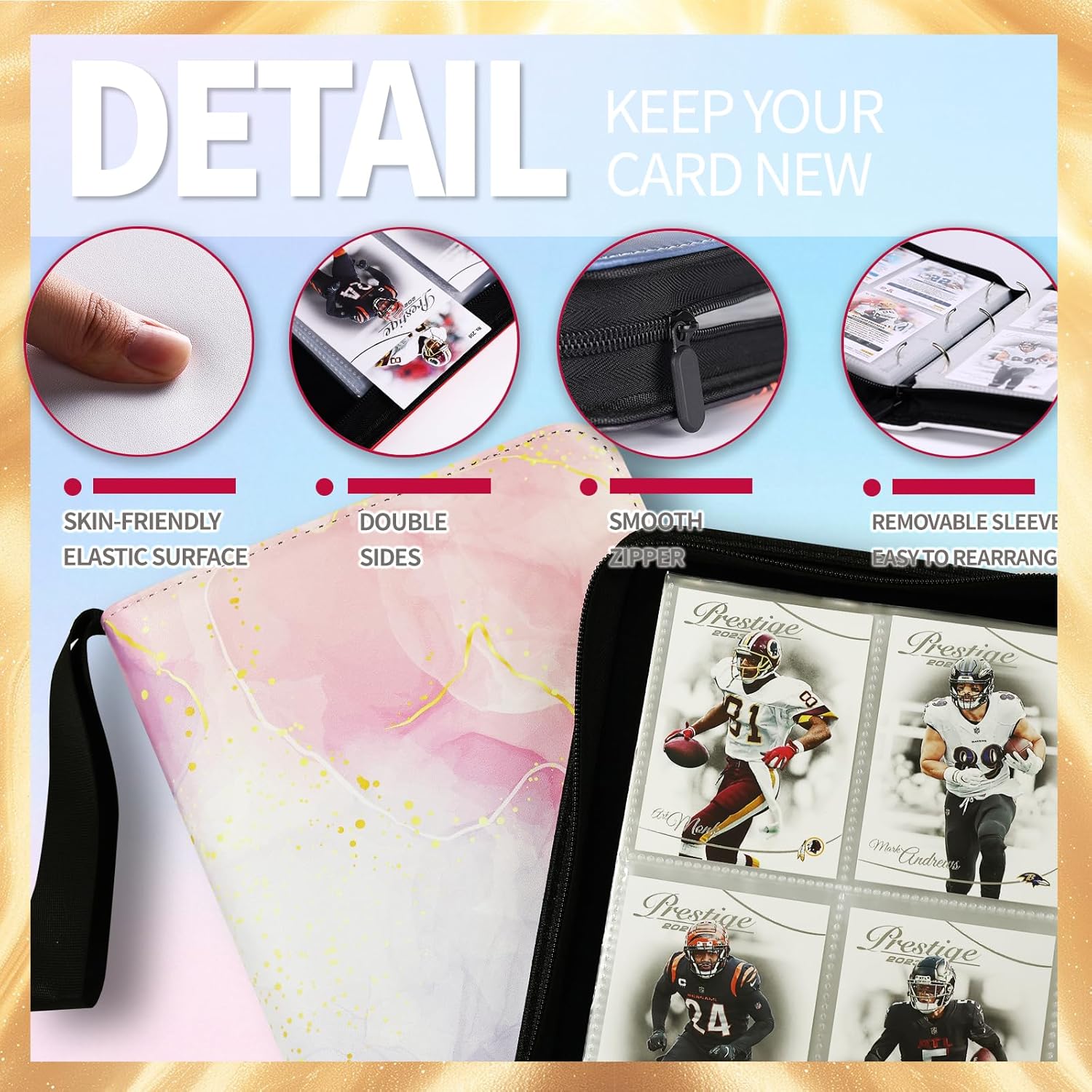 1080 Pockets Card Binder 9 Pocket, Trading Card Binder with 60 Page Removable Sleeves, Zipper Card Book Album Holder[PROTECTIVE][PLEASANT TOUCH SURFACE]