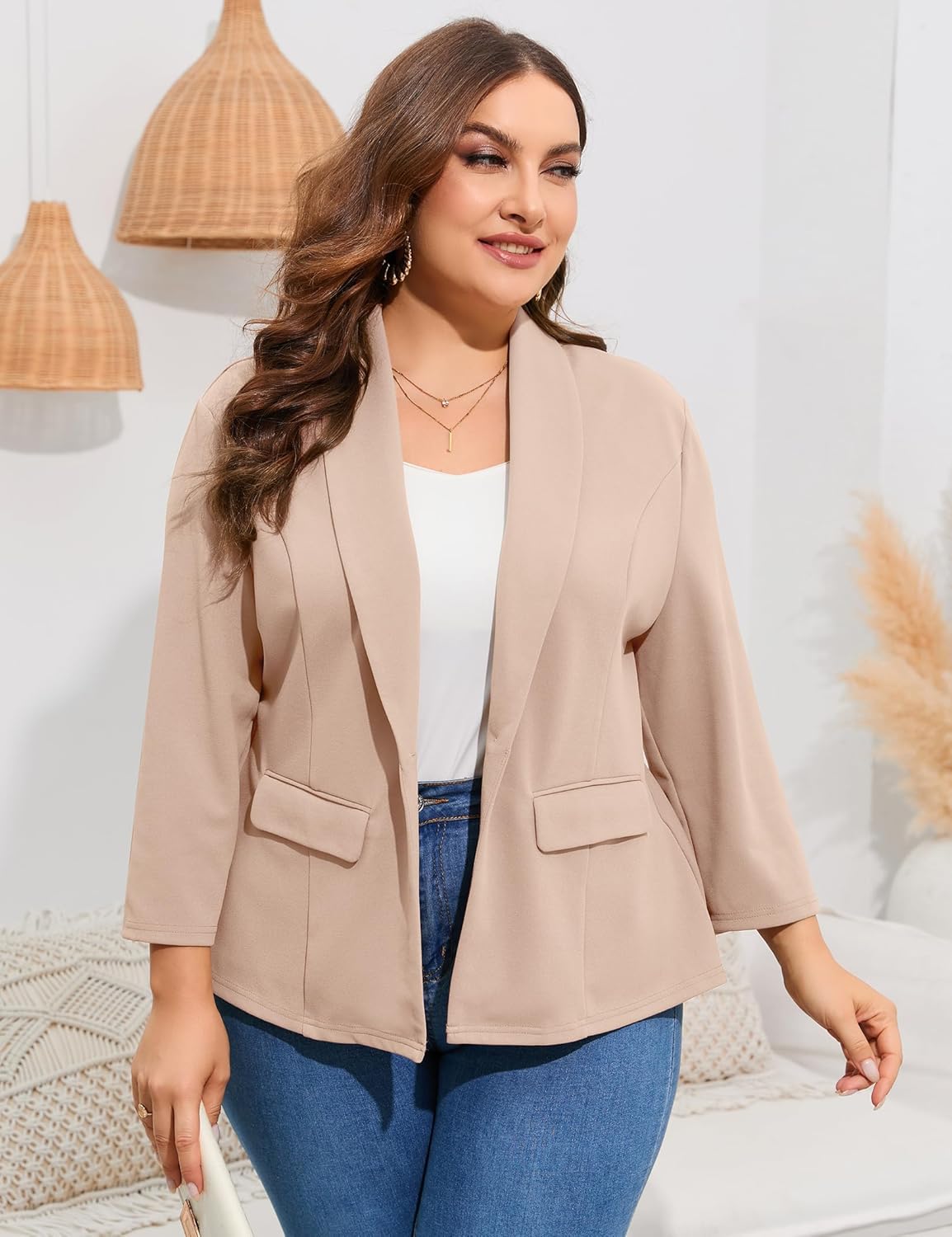 ShopWonder Women's Plus Size Casual Blazers Open Front Work Office Jackets Blazer with Pockets - Image 2
