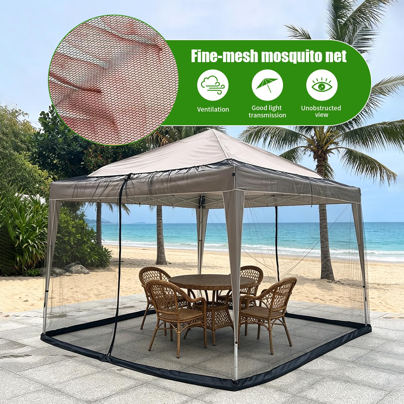 Moustiquaire pour tonnelle - 3 x 3 m - Noir - Filet anti-insectes - 2 fermetures éclair - Réglable - Maille fine - Pied rempli d'eau - Pour jardin, patio, cour, camping