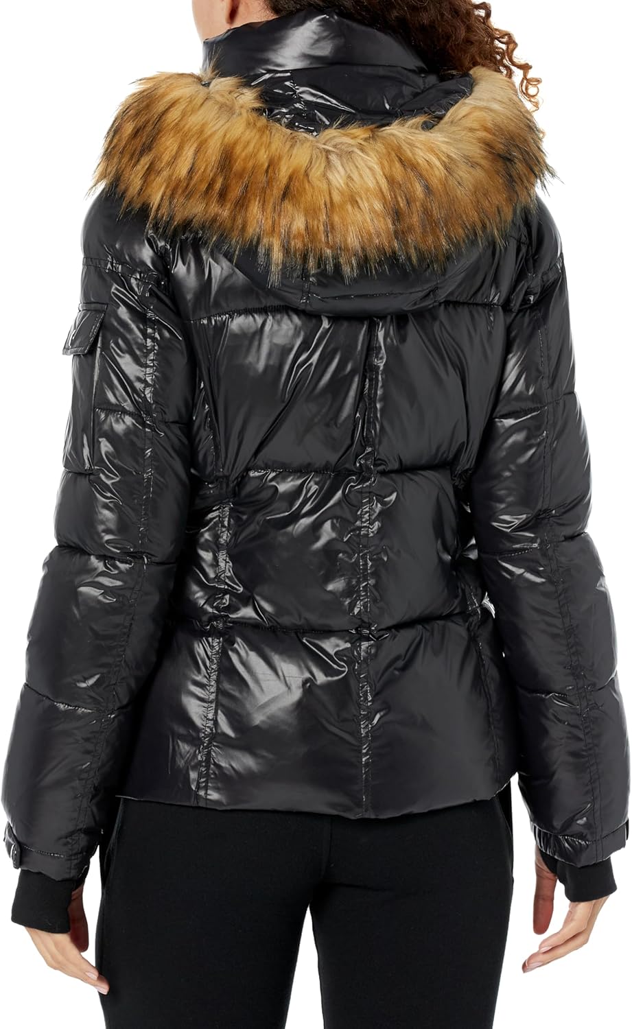 S13 Women's Gloss Faux Fur Trimmed Allie Puffer Coat, Jet/Natural - Image 2