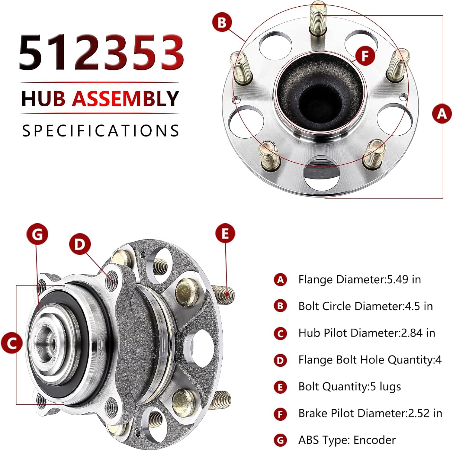 JLEO 512353 (Pair) Rear Wheel Bearing and Hub Assembly for Acura TSX 2009 2010 2011 2012 2013 2014,for Honda Accord 2008 2009 2010 2011 2012