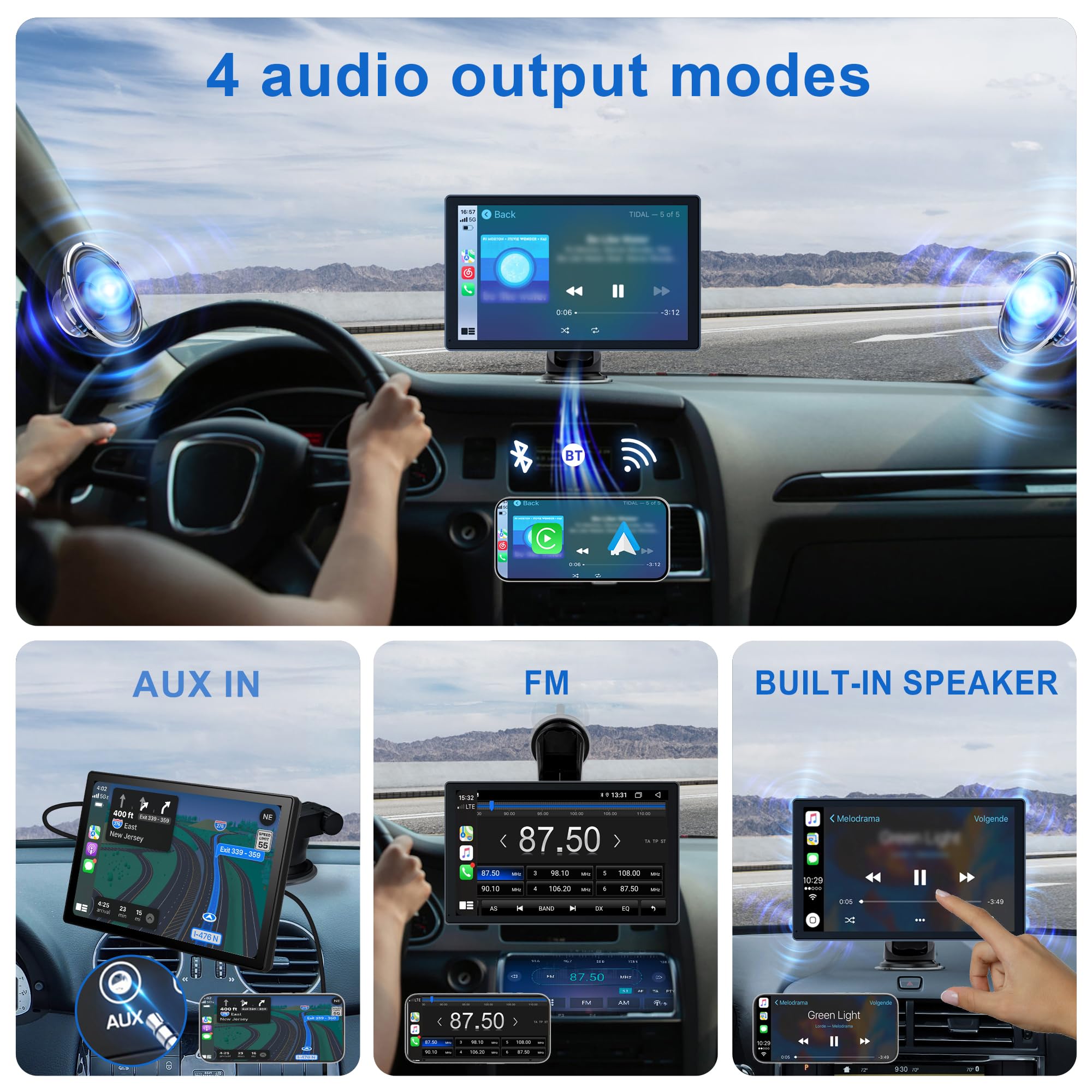 Carplay wyświetlacz do Apple Car Play i Android Auto, 9-calowy ekran dotykowy do radia, bezprzewodowe odtwarzanie Siri/Google Assistant dla większości pojazdów