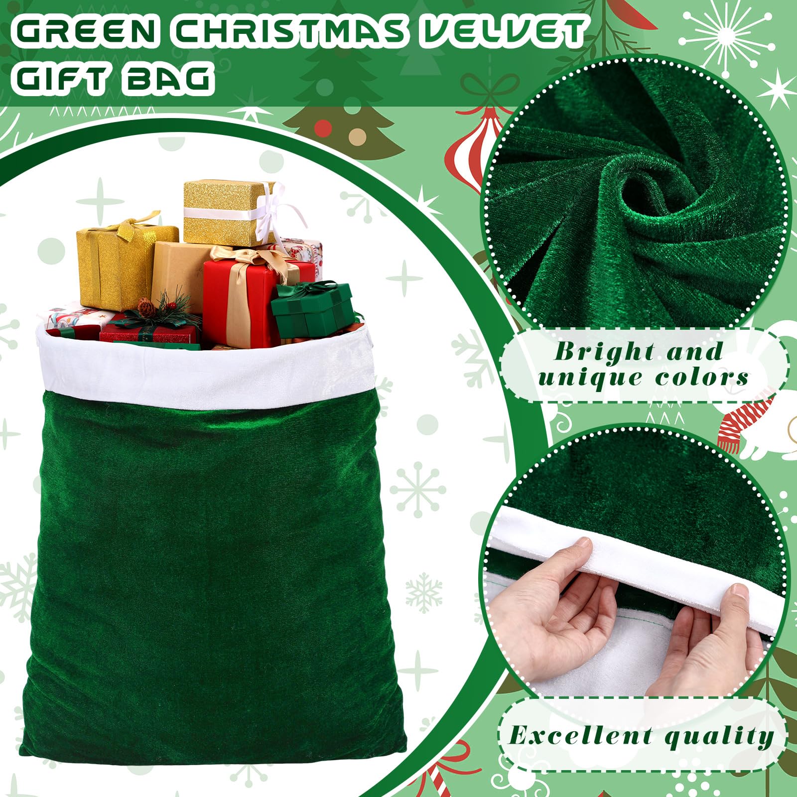 Shappy 2 Pcs Christmas Velvet Santa Gifts Bags 20 x 28 Inch Large Santa Gift Sack with Drawstring Christmas Gift Presents Bags for Xmas Present Toys Holiday Party Supplies(Green)