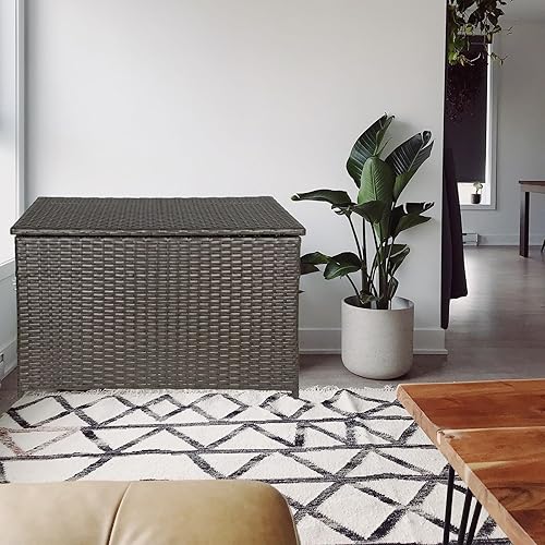 Miniatura 2 de Baúl de almacenamiento de mimbre, 30 x 17 x 18 pulgadas, 160 L, baúl de mimbre tejido a mano con tapa que se mantiene abierta, soporta 200 libras,