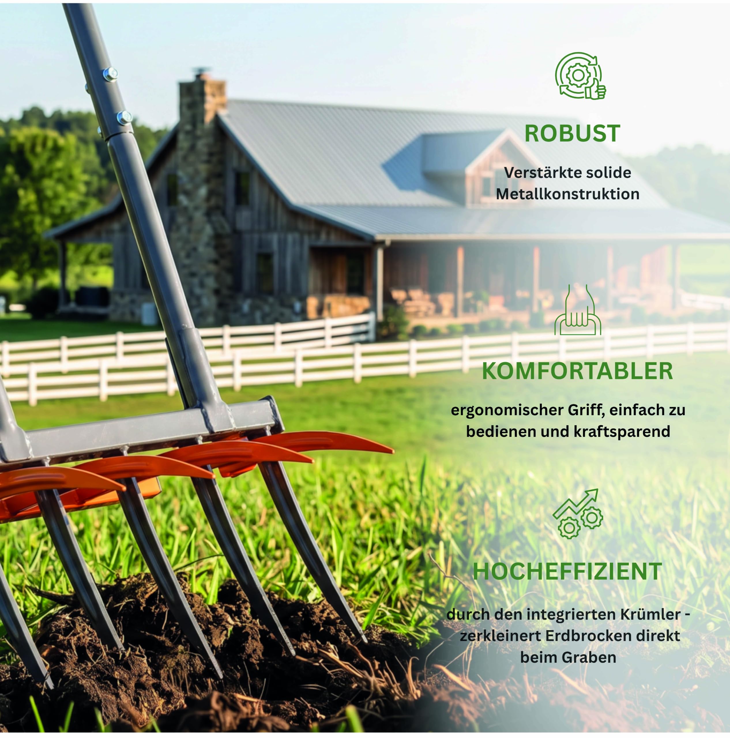 Tret-Grabegabel mit Krümler Doppelgrabegabel | 5+4 Zinken Premium Bodenlockerer rückenschonend | Pulverbeschichtet, extra robust für Beet und Garten