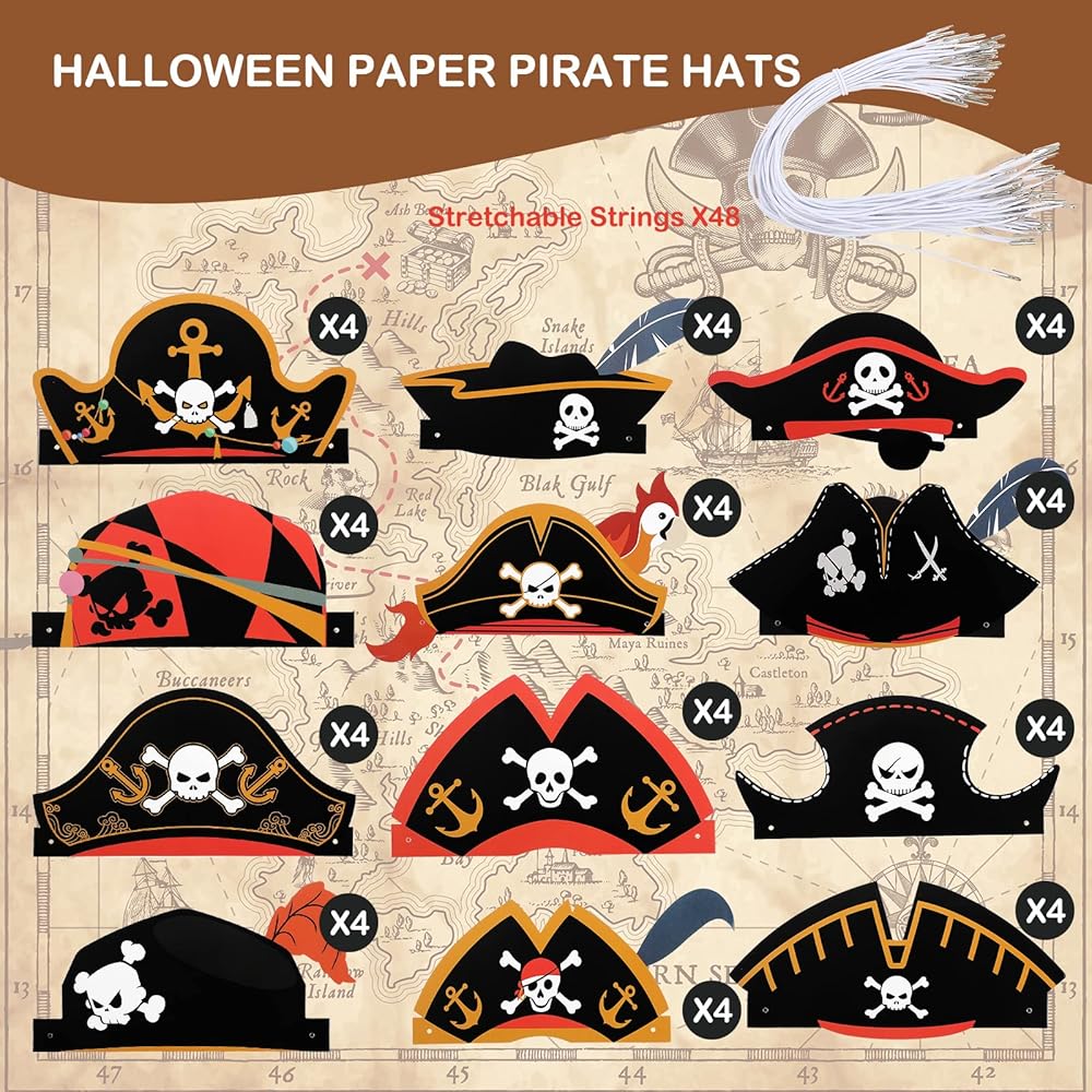 Amazon.co.jp: Funtery 48個 海賊帽子 ハロウィン 海賊