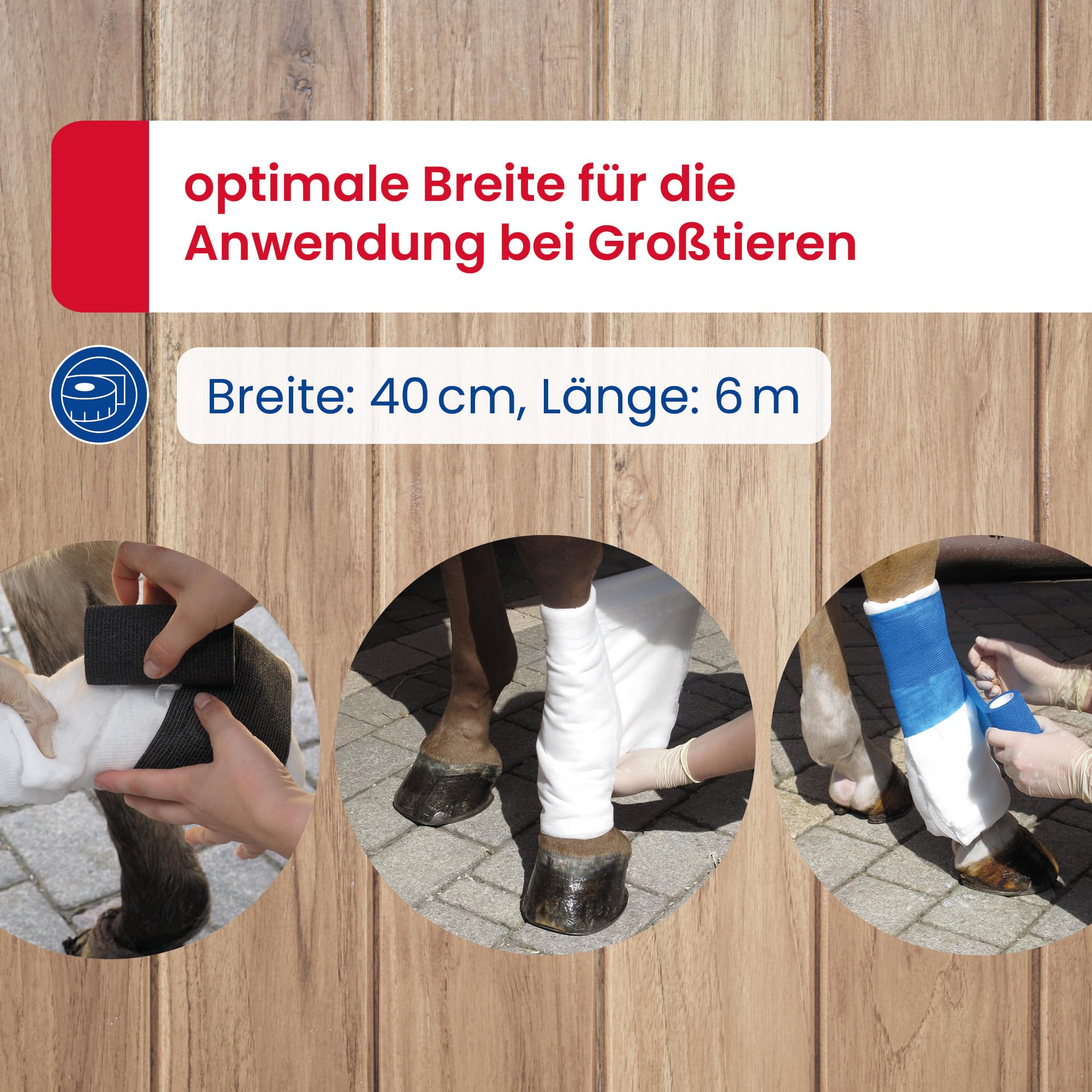 Original Mullwattenrolle für Pferde 6m x 40cm | Mullbinde Angussverband Kompressen-Rolle aus Premium Baumwolle-Viskose-Mix [1 Rolle]