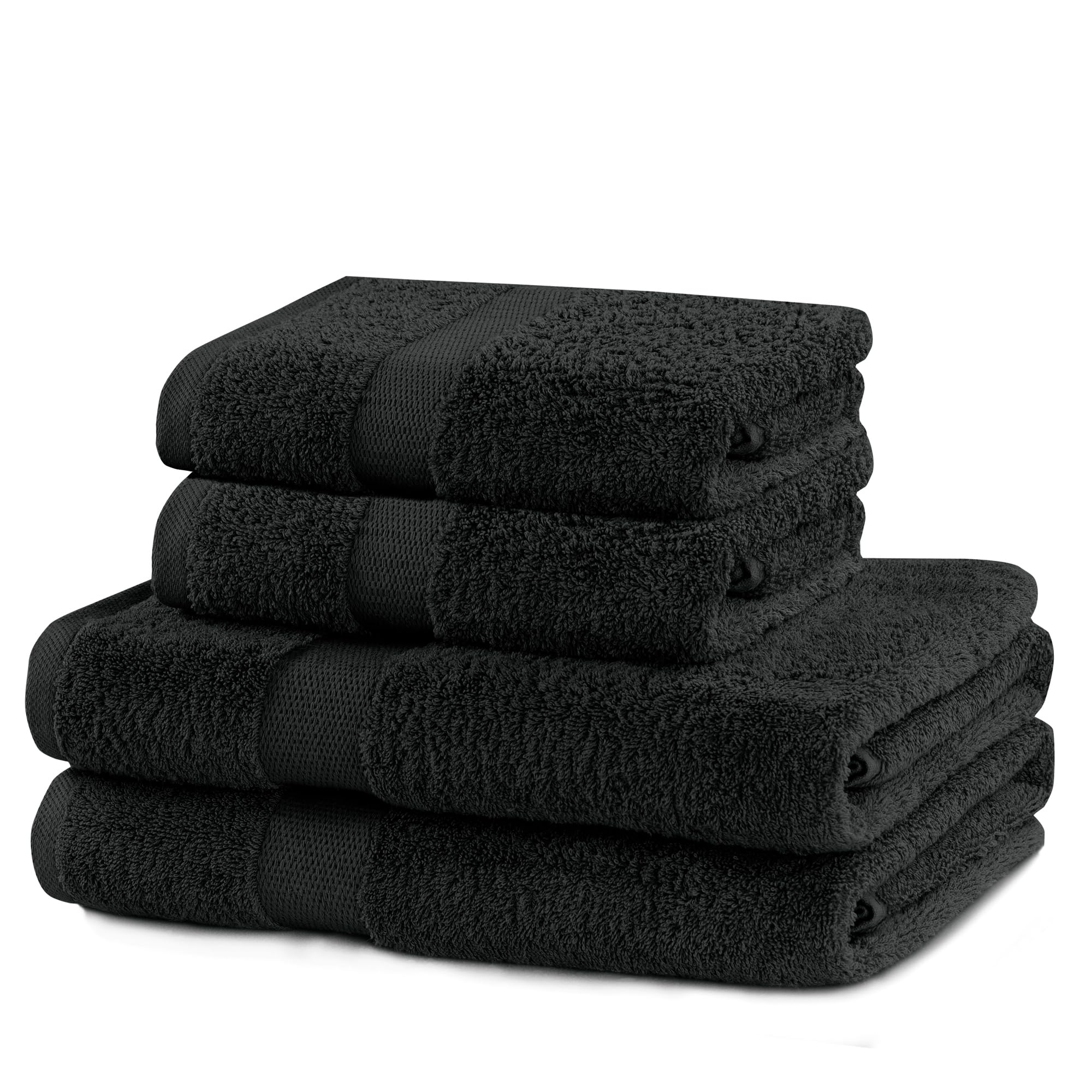 DecoKing Set di 4 asciugamani in cotone di qualità 525 g/m², 50 x 100 cm e 2 teli da bagno 70 x 140 cm, nero assorbenti Marina