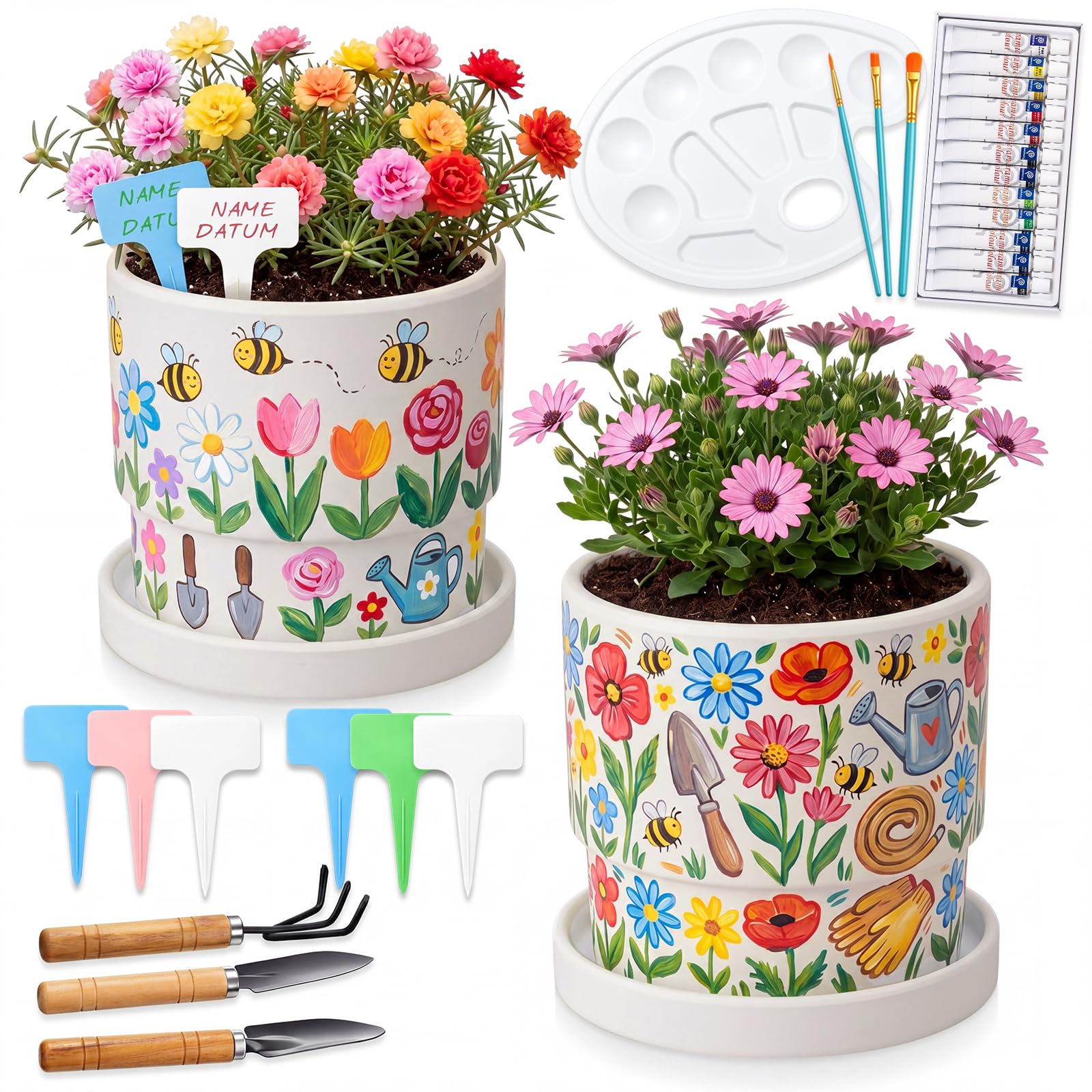 Peinture sur céramique DIY kit de pots de fleurs à peindre et 12 peintures Hestya