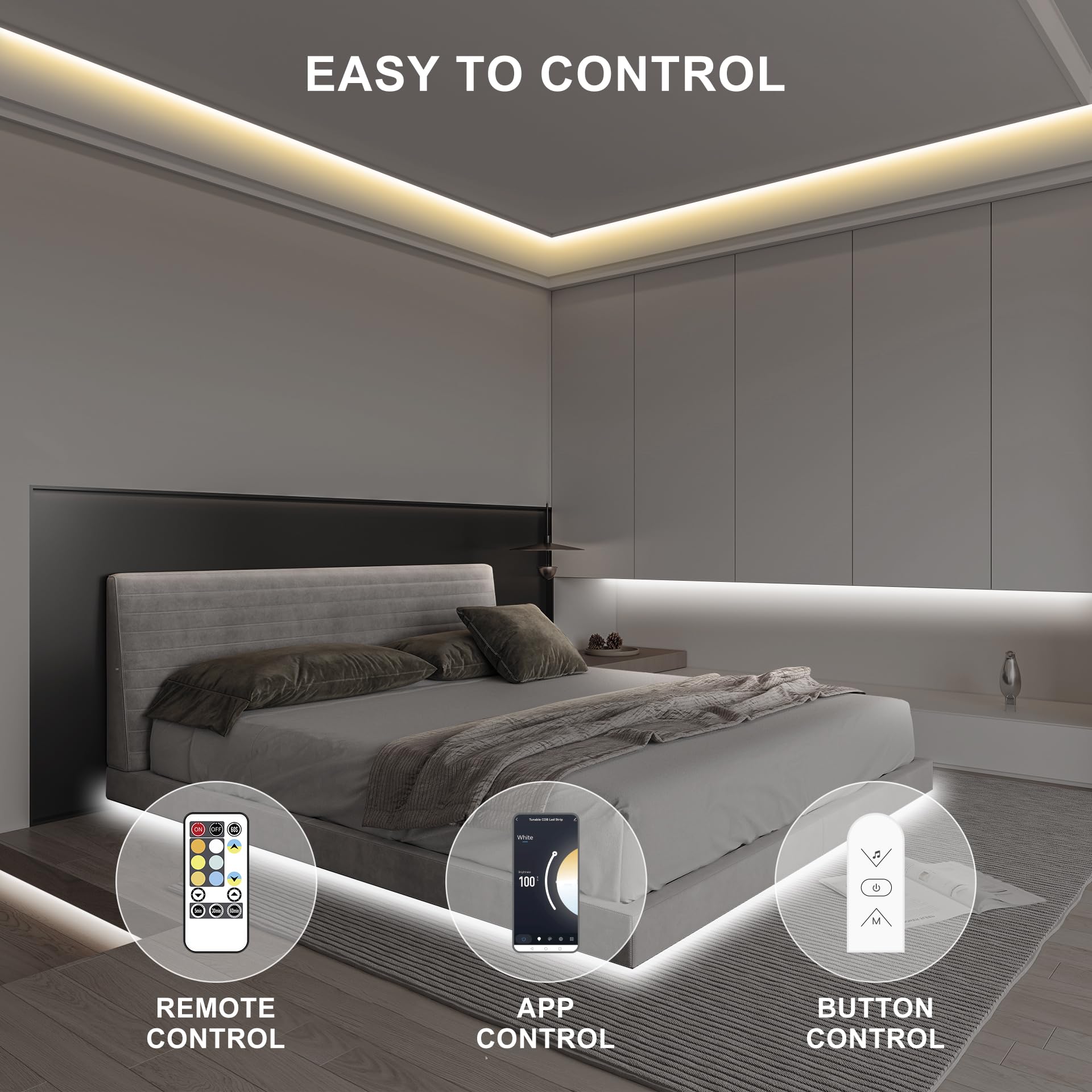 Galgreen Tira De Luces LED Blancas, Tira De Luz LED Inteligente Regulable De 16.4 Pies, 6500 K, Luz Blanca Brillante De Día, Adhesivo Fuerte, 600 Luces LED De Cinta Flexible Para
