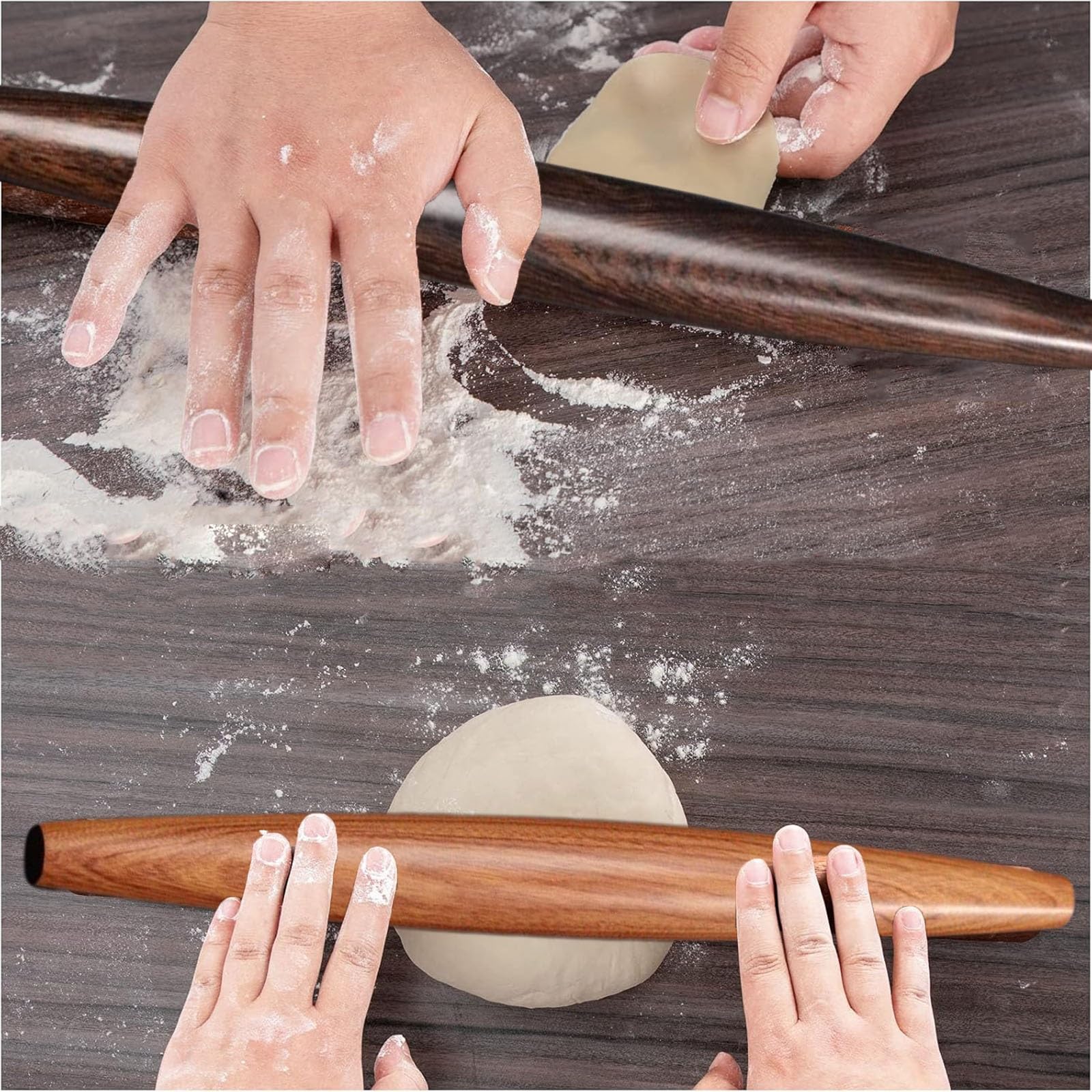 Rodillo de amasar cocina Rodillos de repostería de diseño cónico 27 40 CM, Rodillo francés con rascador de plástico y cucharas para rellenar, Rodillo de pasta para noodles Dumpling Wonton Bao Bun(Dark