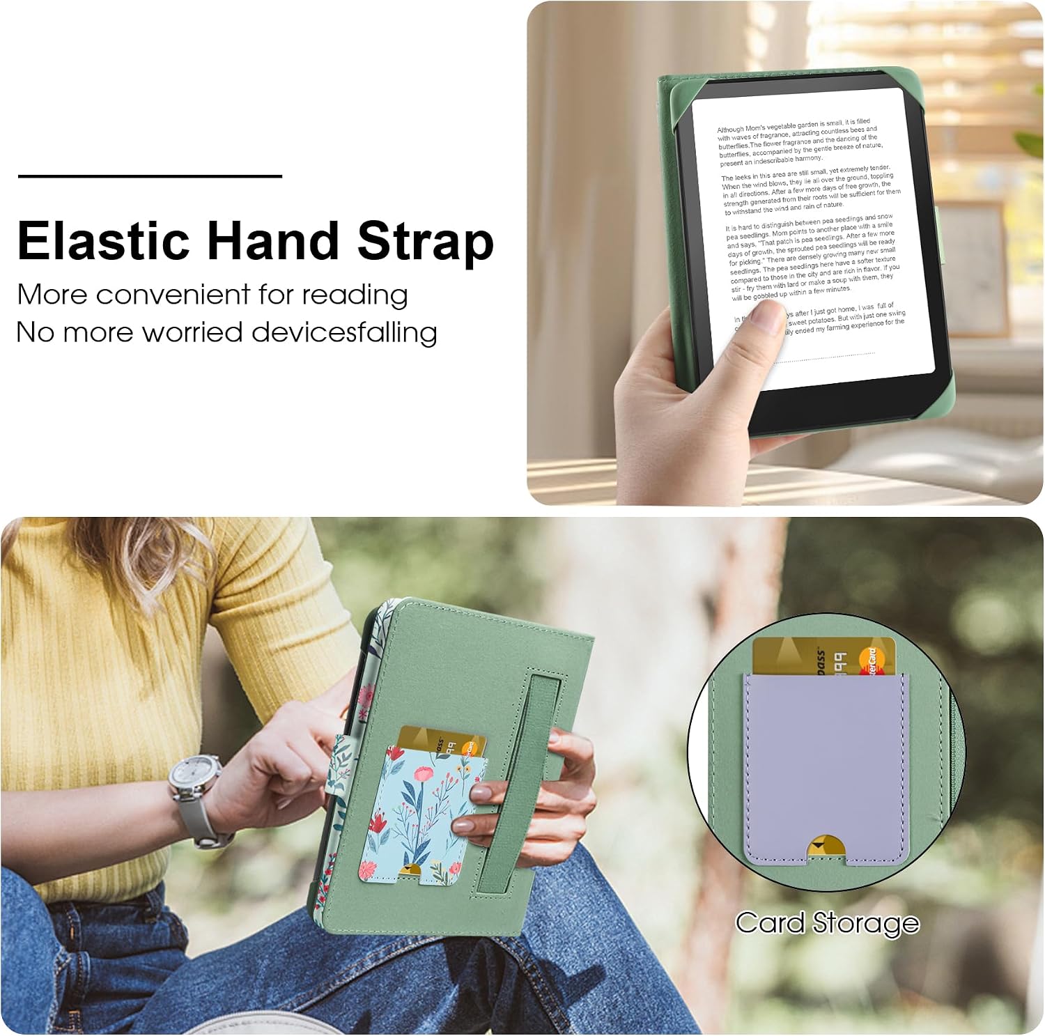 HoYiXi Universal Case for 6-inch Kindle eReader Compatible with Kobo/Voyaga/Pocketbook/Tolino E-Book Reader,6'' eReader Protective Cover with Built-in Card Slot,Flower