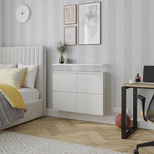 Vista 29 de Gabinete de zapatos de metal de 5 niveles con tapa, organizador de almacenamiento de zapatos duradero para entrada, armario de estante de zapatos