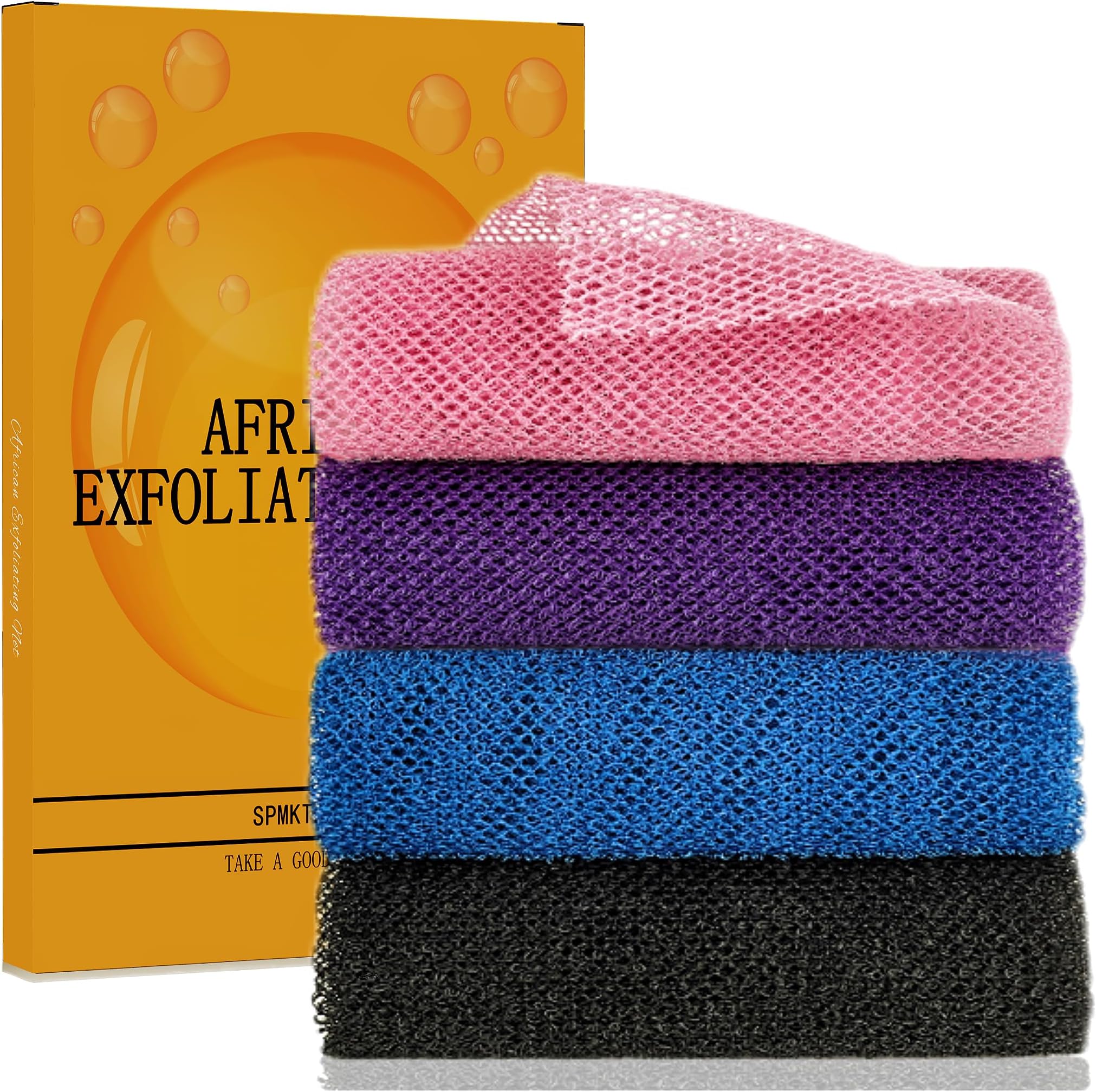 African Exfoliating Net, 4 Pieces African Net Sponge, Nylon African Bath Sponge Net, African Net Long Net Bath Sponge Shower Body Scrubber