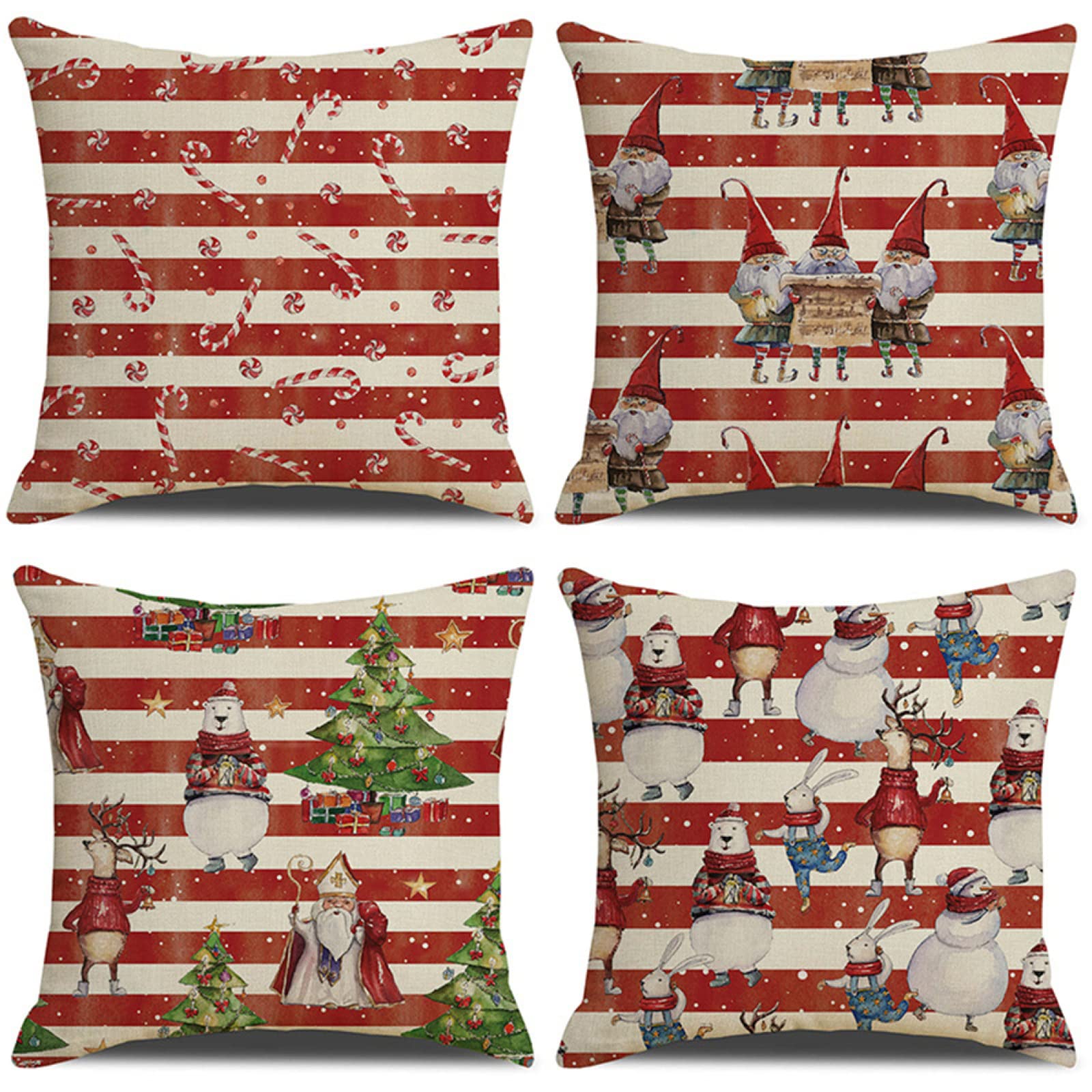 ÁRBOL DE Navidad Cojines 60x60cm,Funda de Almohada de Moderna Decorativa Cojín Decorativo para Sofá,Decoración para Casa,Estampado por Ambos Lados Juego de 4 Exterior Cojines a376