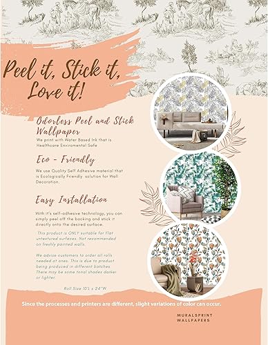 Miniatura 5 de Papel tapiz removible para despegar y pegar con flores de color azul marino/rojo/naranja, 24 pulgadas x 10 pies