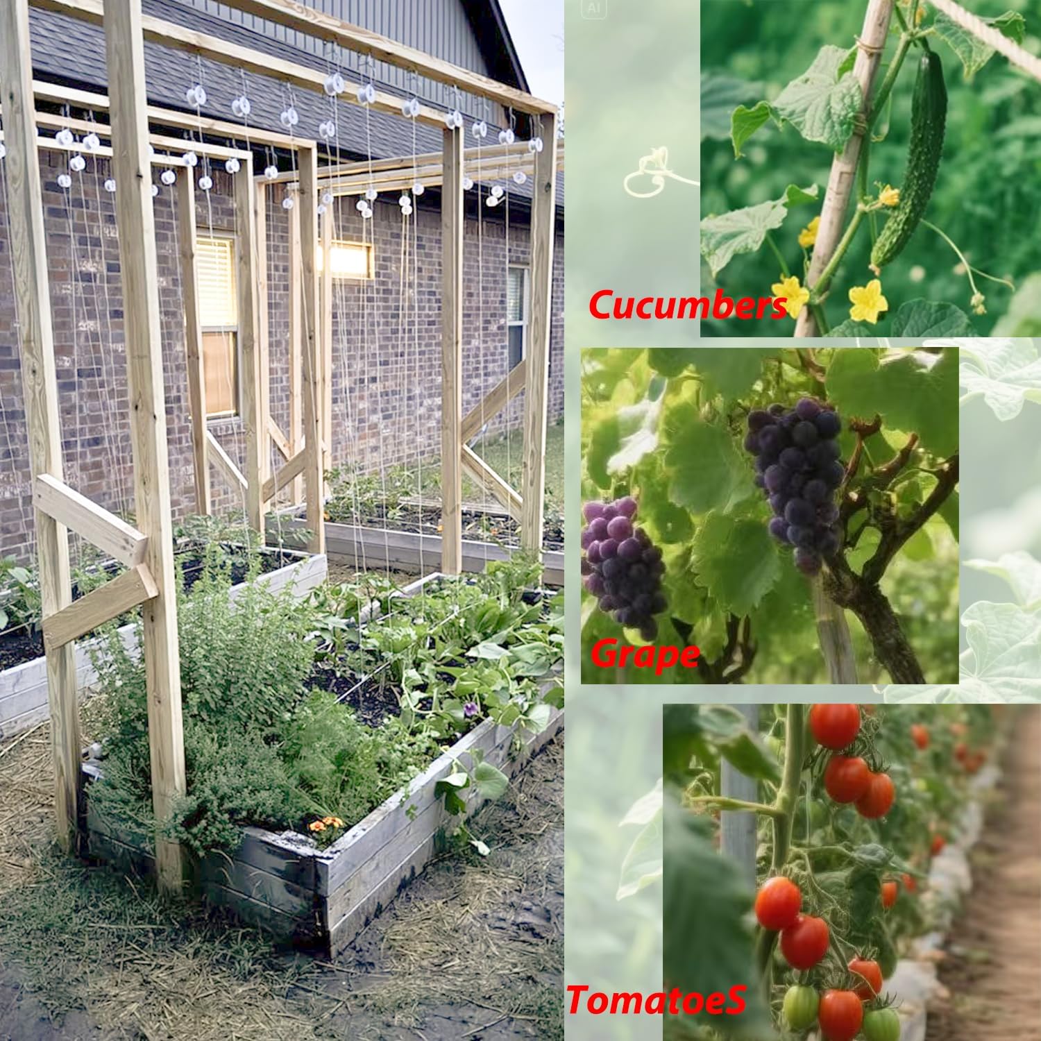 Tomato Support Hooks with String,20 Pack Tomato Trellis Roller Hooks with 49.2FT String for Plant,Greenhouse Tomato Flower Vine Twine Crop Trellis Kit Plant Roller Hook