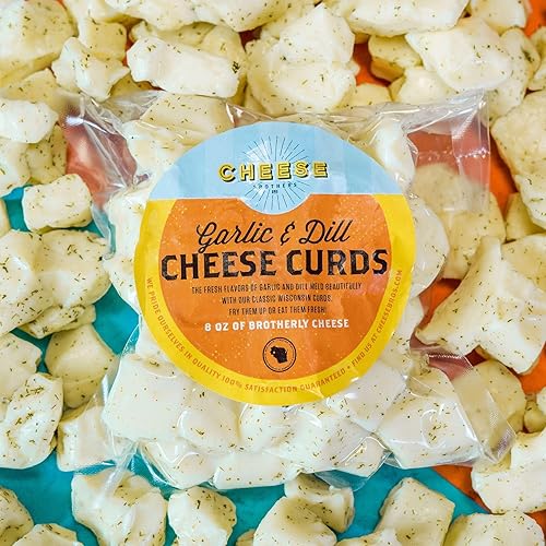 Cheese Bros Squeaky Fresh Wisconsin - Cuajadas de queso de ajo y eneldo Paquete de 4 Bolsas de 8 onzas Regalo gourmet para familias