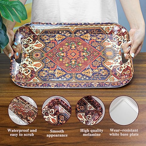 Miniatura 4 de Bandeja de servir de cocina con asas de 14.5 x 9.8 pulgadas, bandeja decorativa para hornear, desayuno, comida, cenas y fiestas (patrón bohemio)